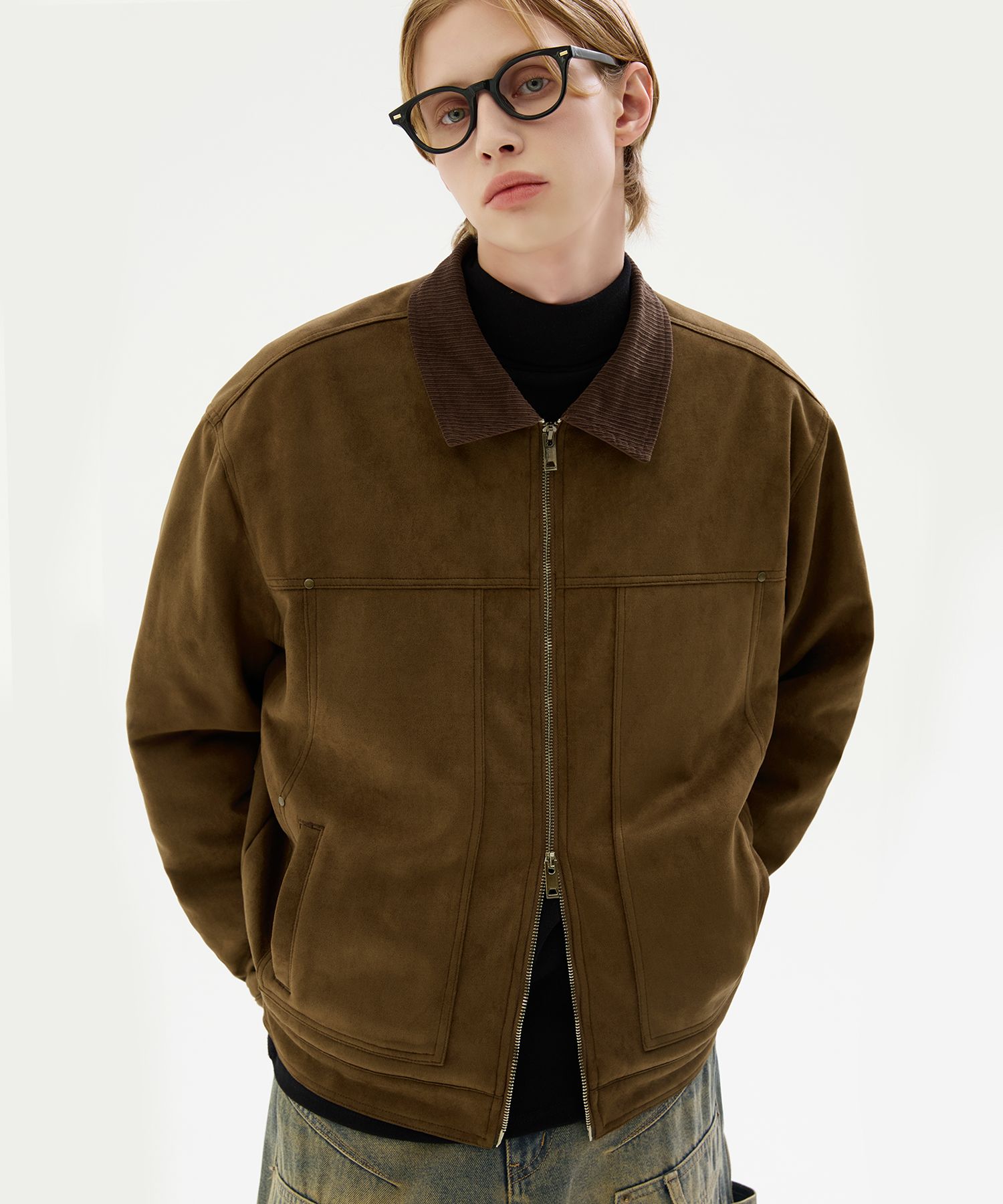 [TRILLION] Corduroy Collar Suede Zip Up Work Jacket /追跡付 MUSINSA公式 | TRILLION Corduroy collar suede zip-up work