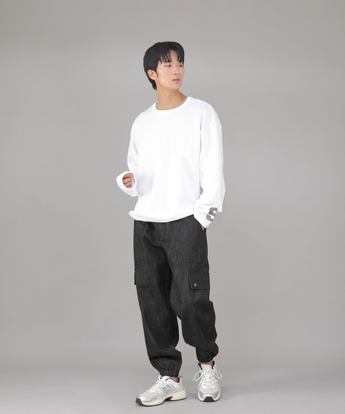세인트크루(SAINTCREW) 스냅버튼 와이드 카고조거 팬츠 SWC-361 데님 블랙 BKS