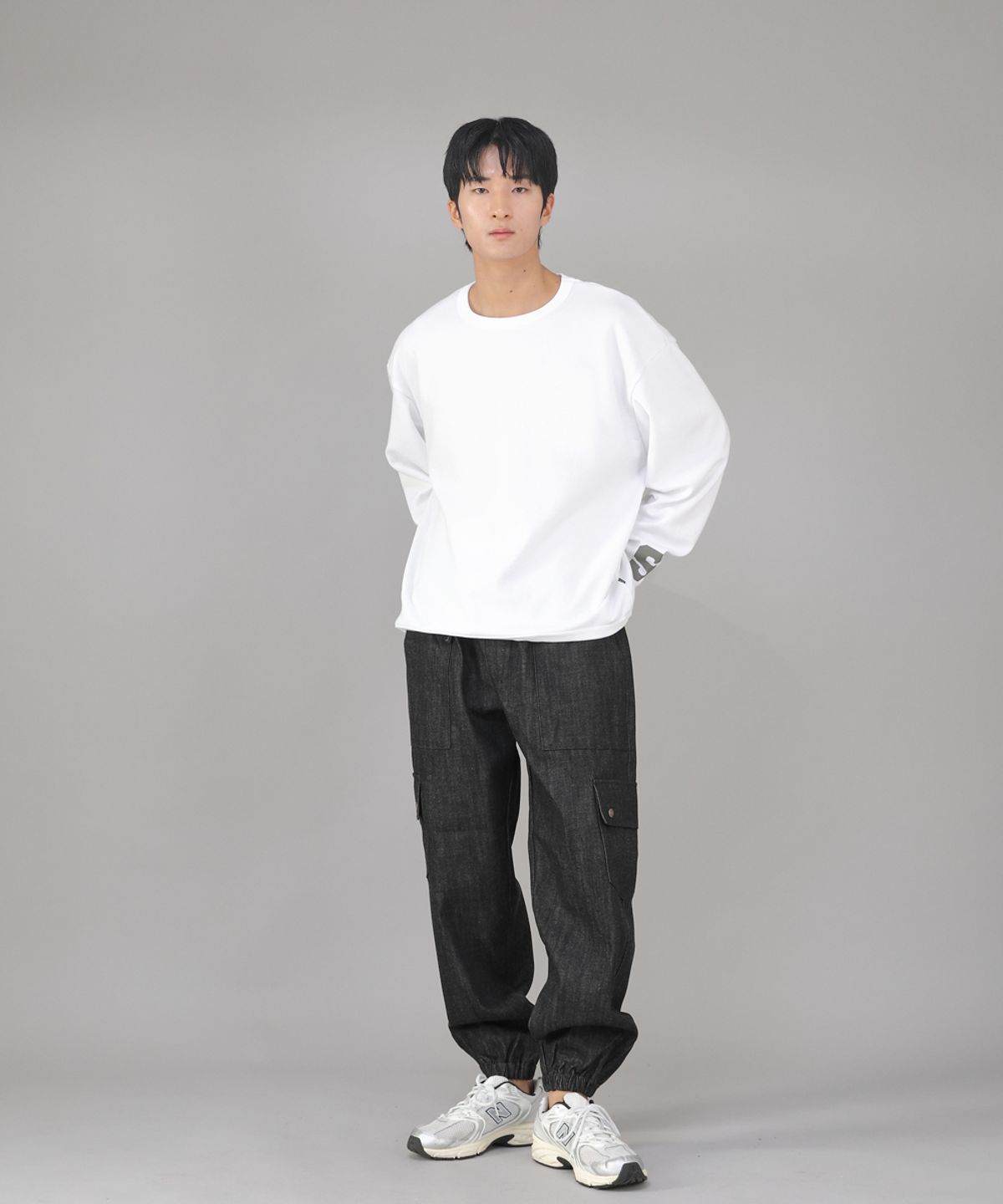 세인트크루(SAINTCREW) 스냅버튼 와이드 카고조거 팬츠 SWC-361 데님 블랙 BKS