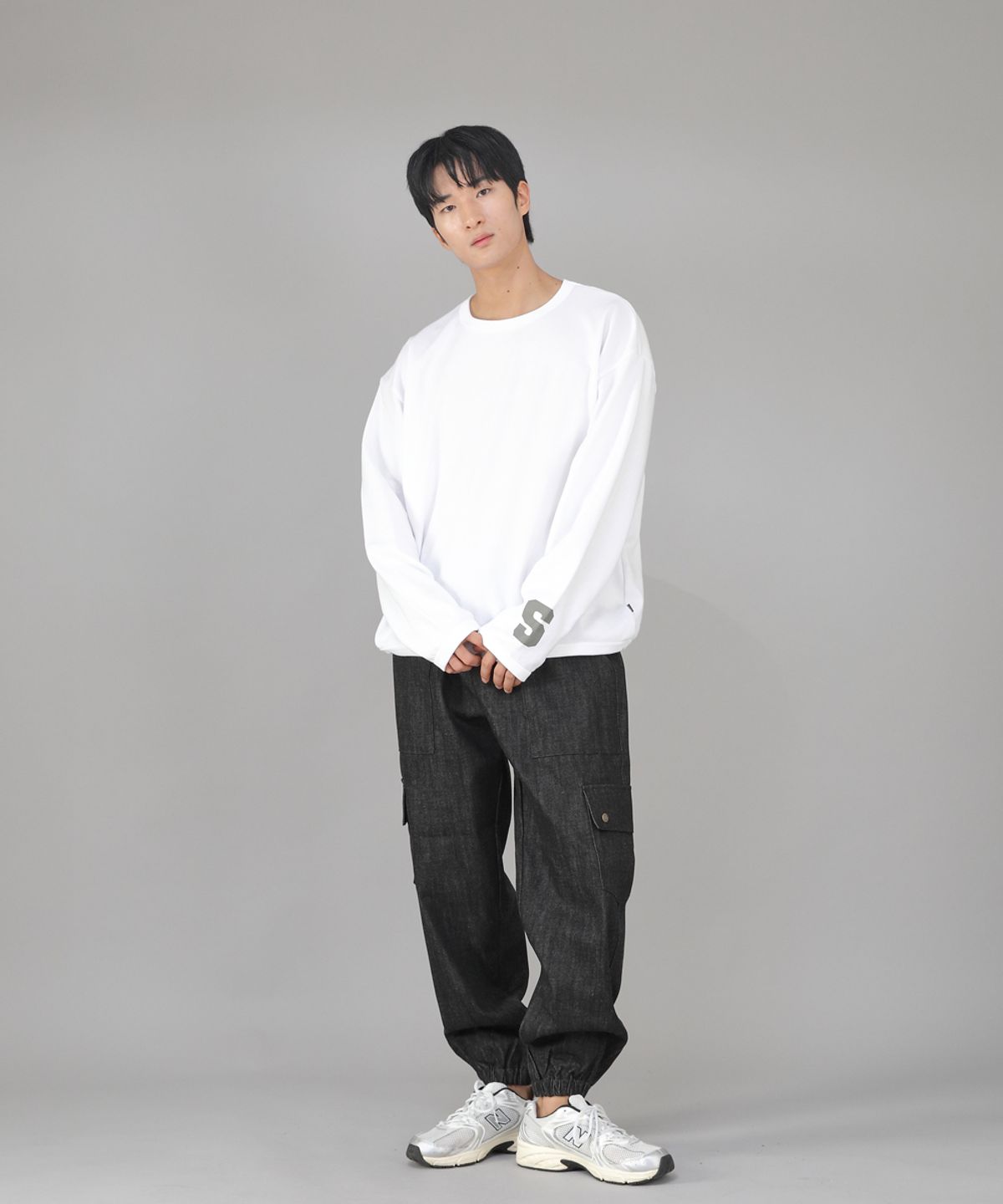 세인트크루(SAINTCREW) 스냅버튼 와이드 카고조거 팬츠 SWC-361 데님 블랙 BKS