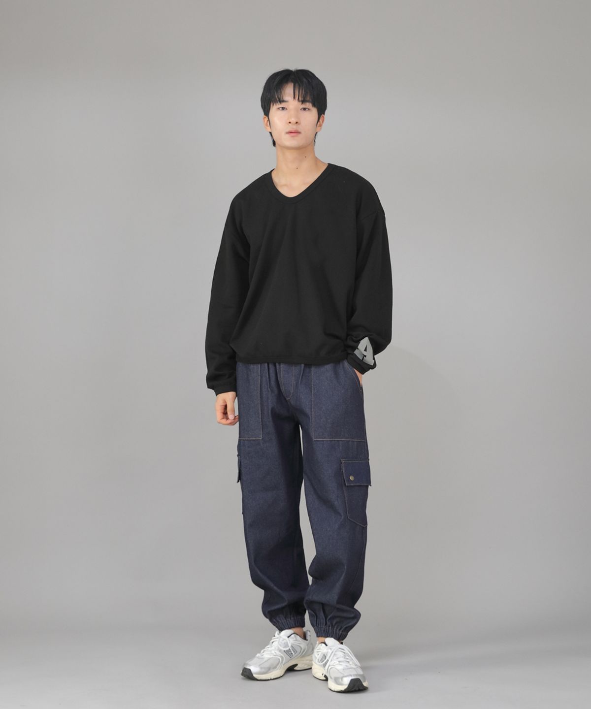 세인트크루(SAINTCREW) 스냅버튼 와이드 카고조거 팬츠 SWC-361 데님 인디고 BRS