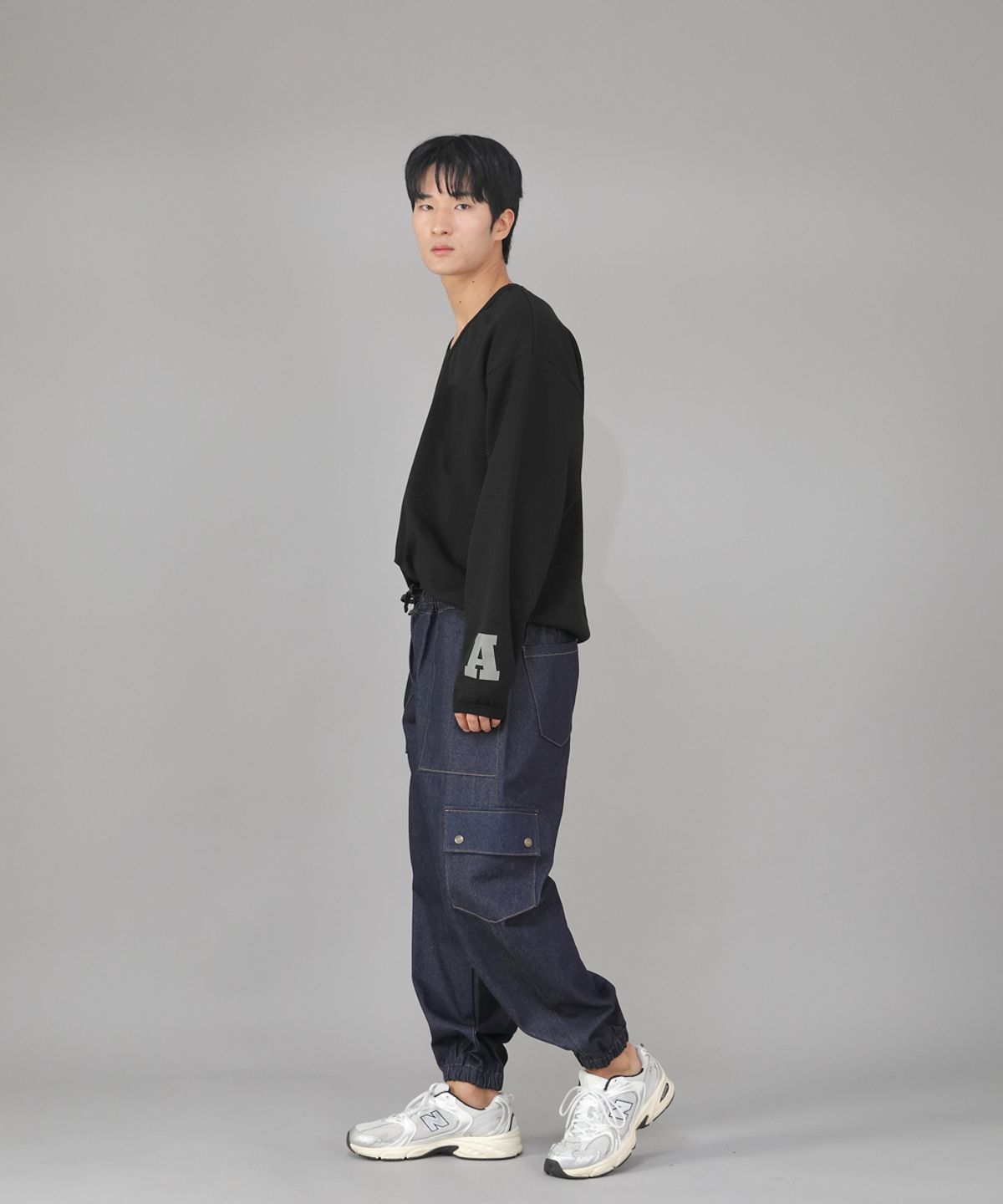 세인트크루(SAINTCREW) 스냅버튼 와이드 카고조거 팬츠 SWC-361 데님 인디고 BRS