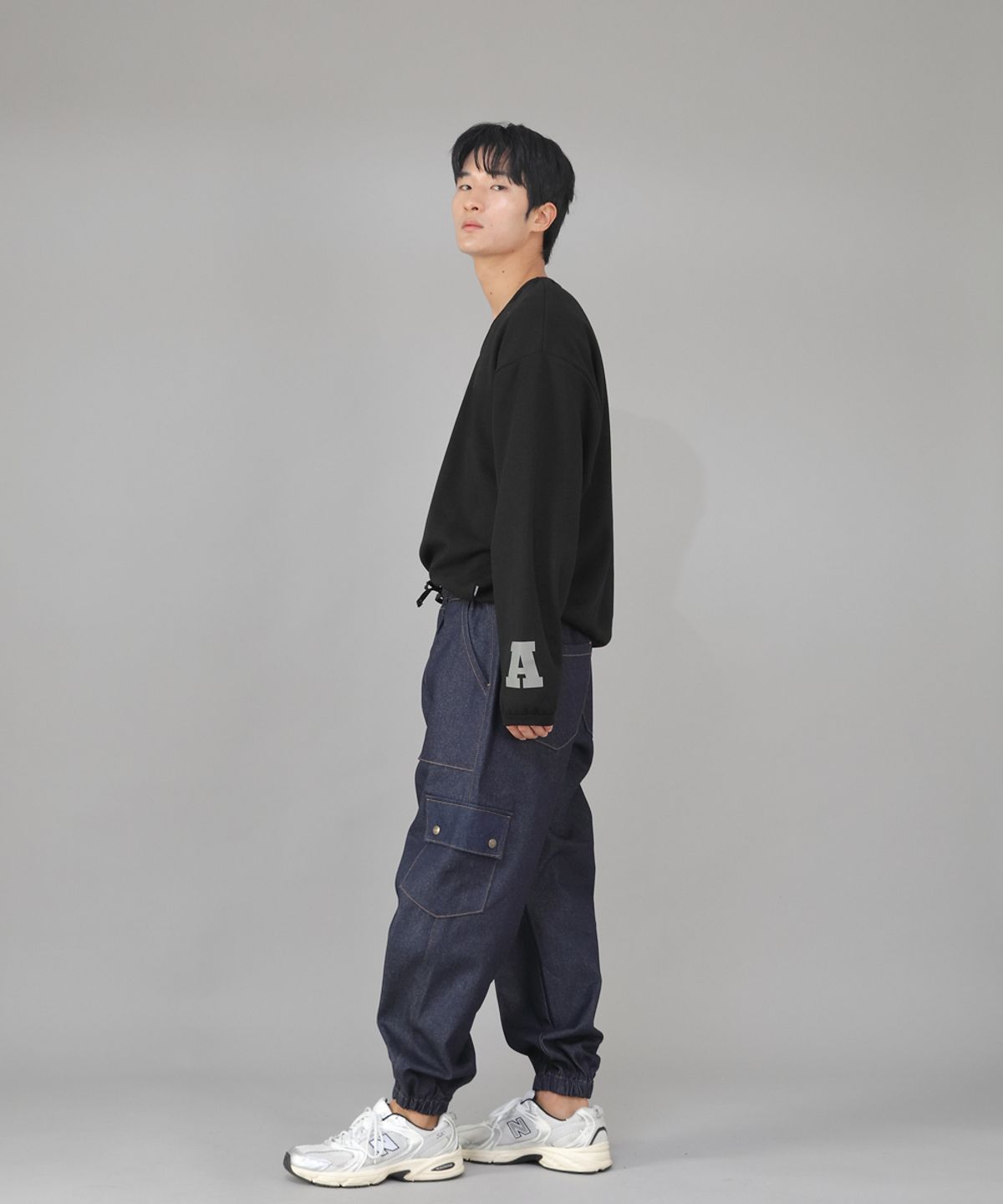 세인트크루(SAINTCREW) 스냅버튼 와이드 카고조거 팬츠 SWC-361 데님 인디고 BRS
