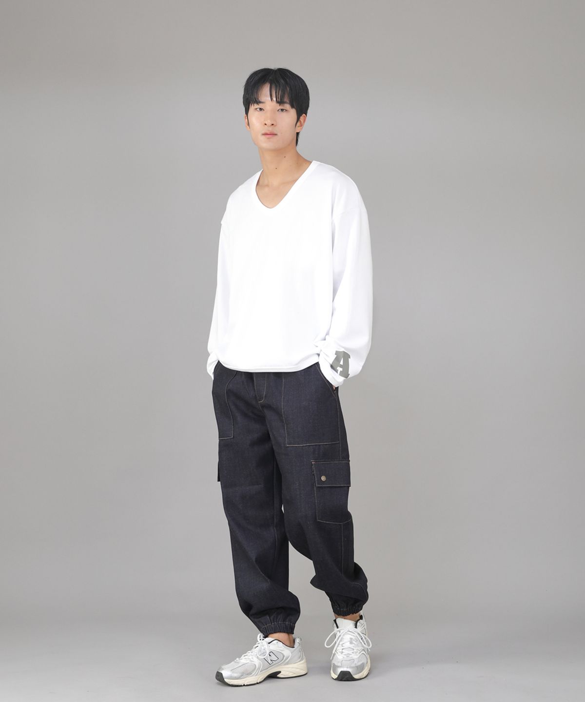 세인트크루(SAINTCREW) 스냅버튼 와이드 카고조거 팬츠 SWC-361 데님 인디고 BRS