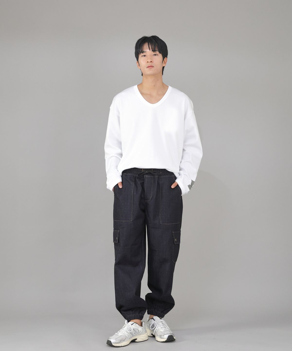 세인트크루(SAINTCREW) 스냅버튼 와이드 카고조거 팬츠 SWC-361 데님 인디고 BRS