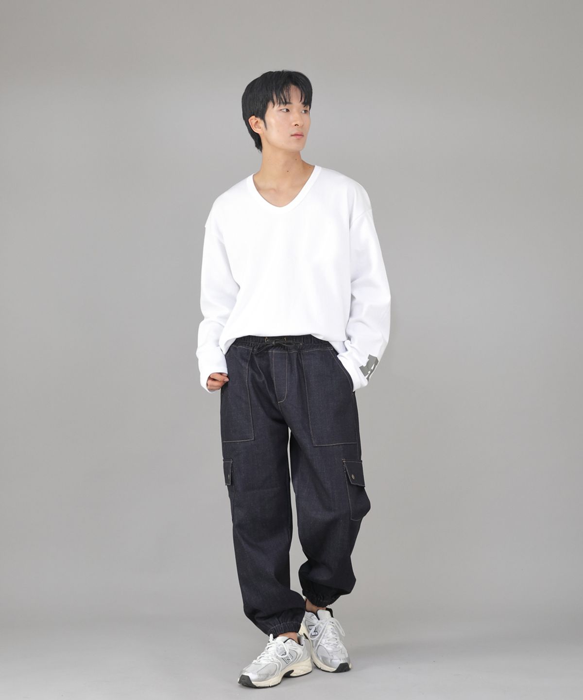 세인트크루(SAINTCREW) 스냅버튼 와이드 카고조거 팬츠 SWC-361 데님 인디고 BRS