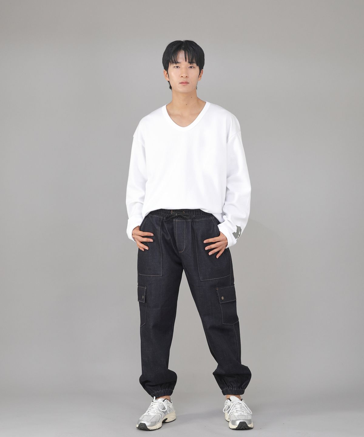 세인트크루(SAINTCREW) 스냅버튼 와이드 카고조거 팬츠 SWC-361 데님 인디고 BRS