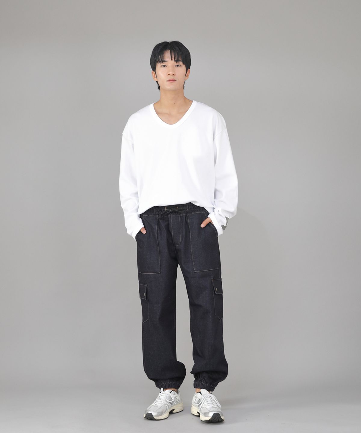 세인트크루(SAINTCREW) 스냅버튼 와이드 카고조거 팬츠 SWC-361 데님 인디고 BRS