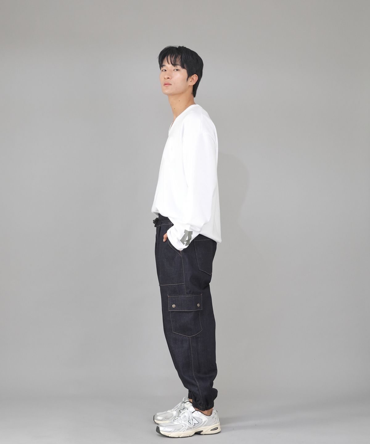 세인트크루(SAINTCREW) 스냅버튼 와이드 카고조거 팬츠 SWC-361 데님 인디고 BRS
