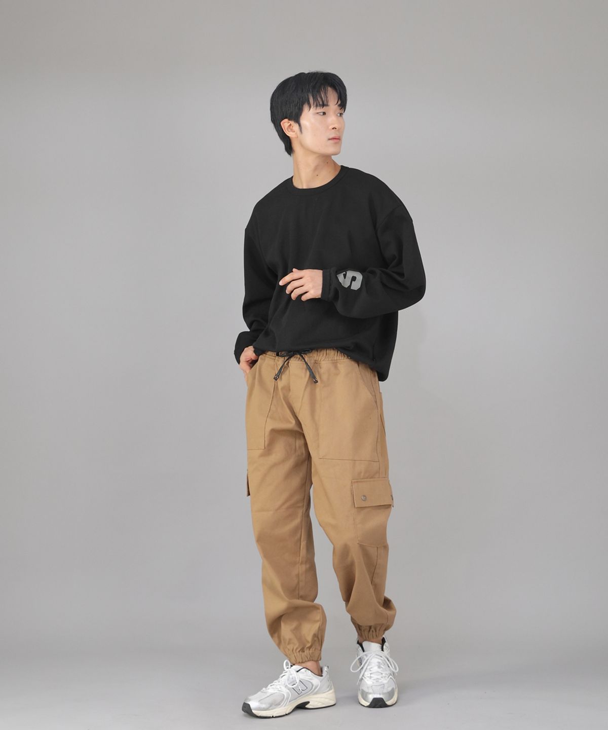 세인트크루(SAINTCREW) 스냅버튼 와이드 카고조거 팬츠 SWC-361 카멜