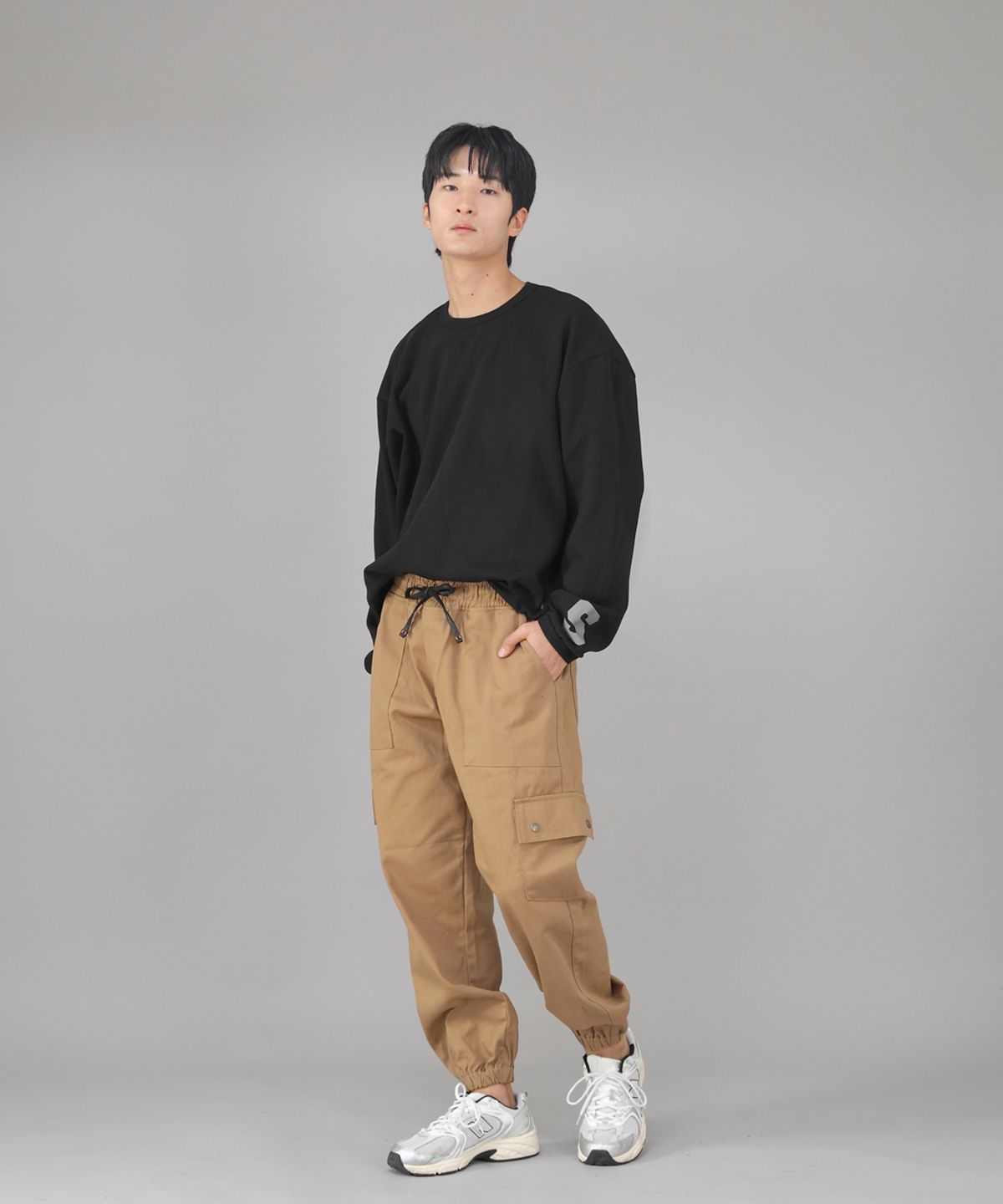 세인트크루(SAINTCREW) 스냅버튼 와이드 카고조거 팬츠 SWC-361 카멜