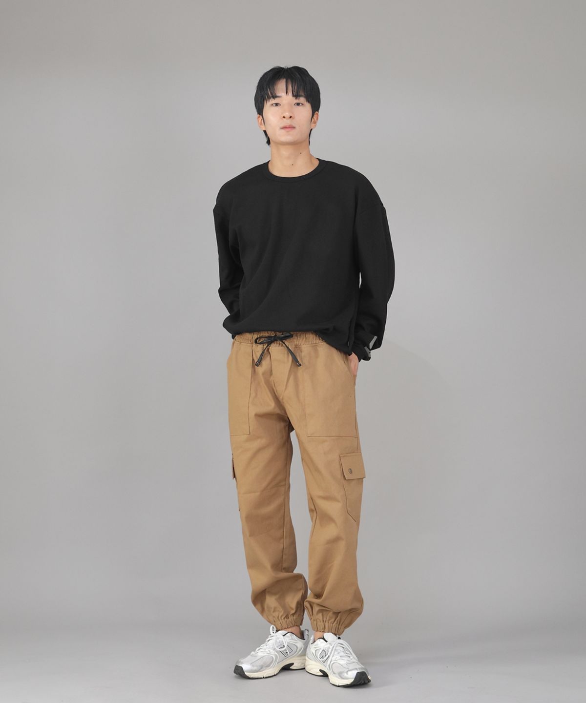 세인트크루(SAINTCREW) 스냅버튼 와이드 카고조거 팬츠 SWC-361 카멜