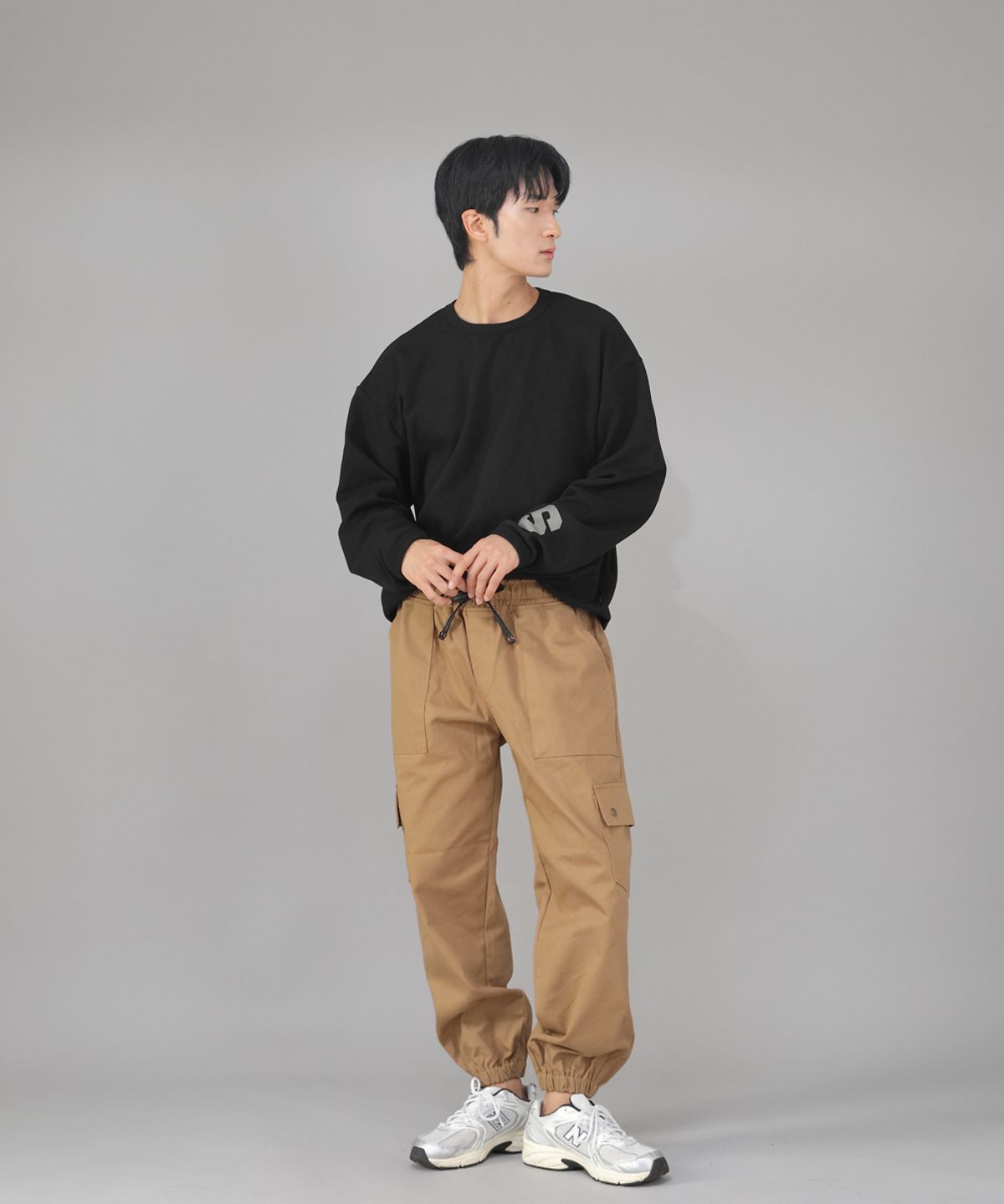 세인트크루(SAINTCREW) 스냅버튼 와이드 카고조거 팬츠 SWC-361 카멜