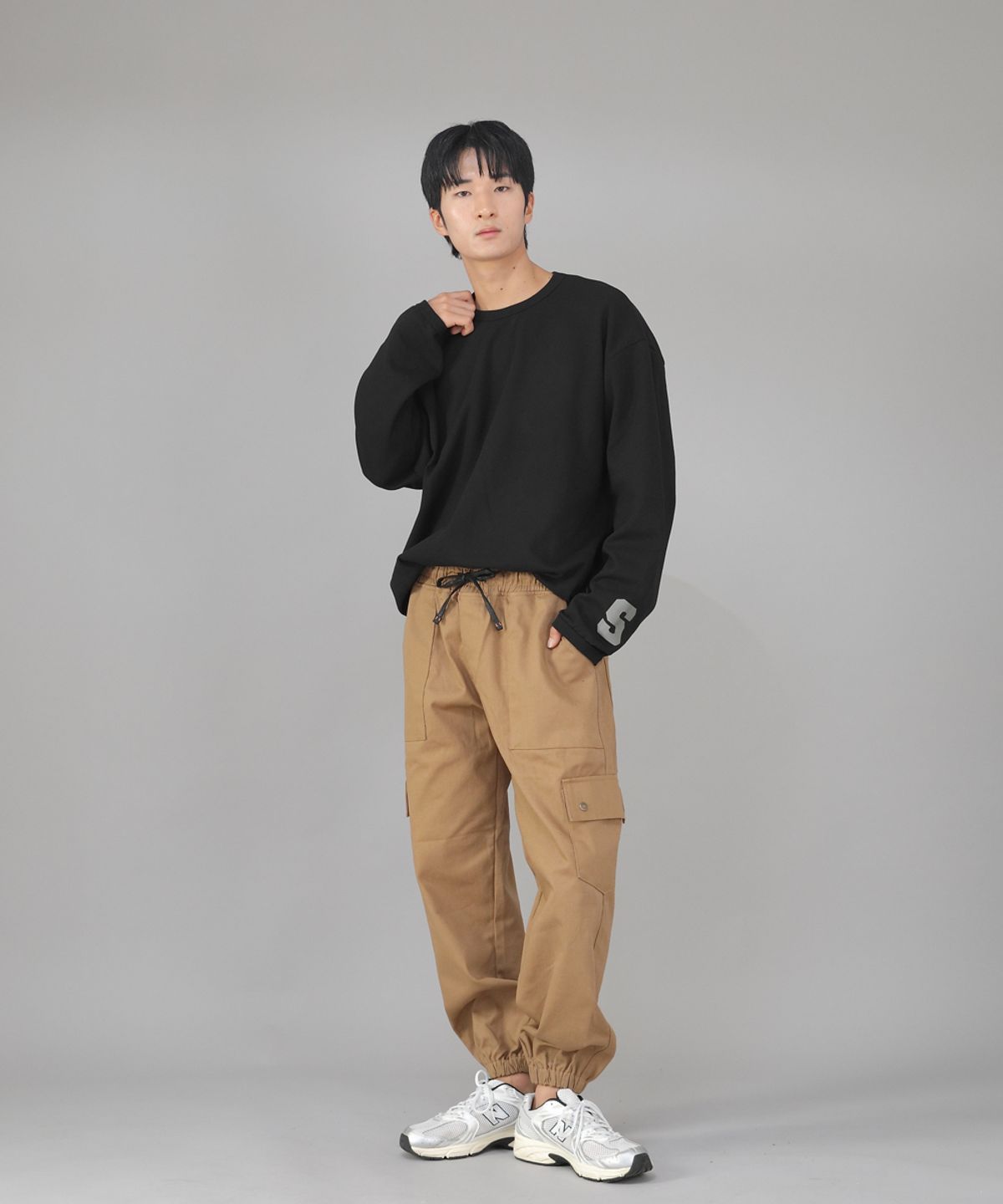 세인트크루(SAINTCREW) 스냅버튼 와이드 카고조거 팬츠 SWC-361 카멜
