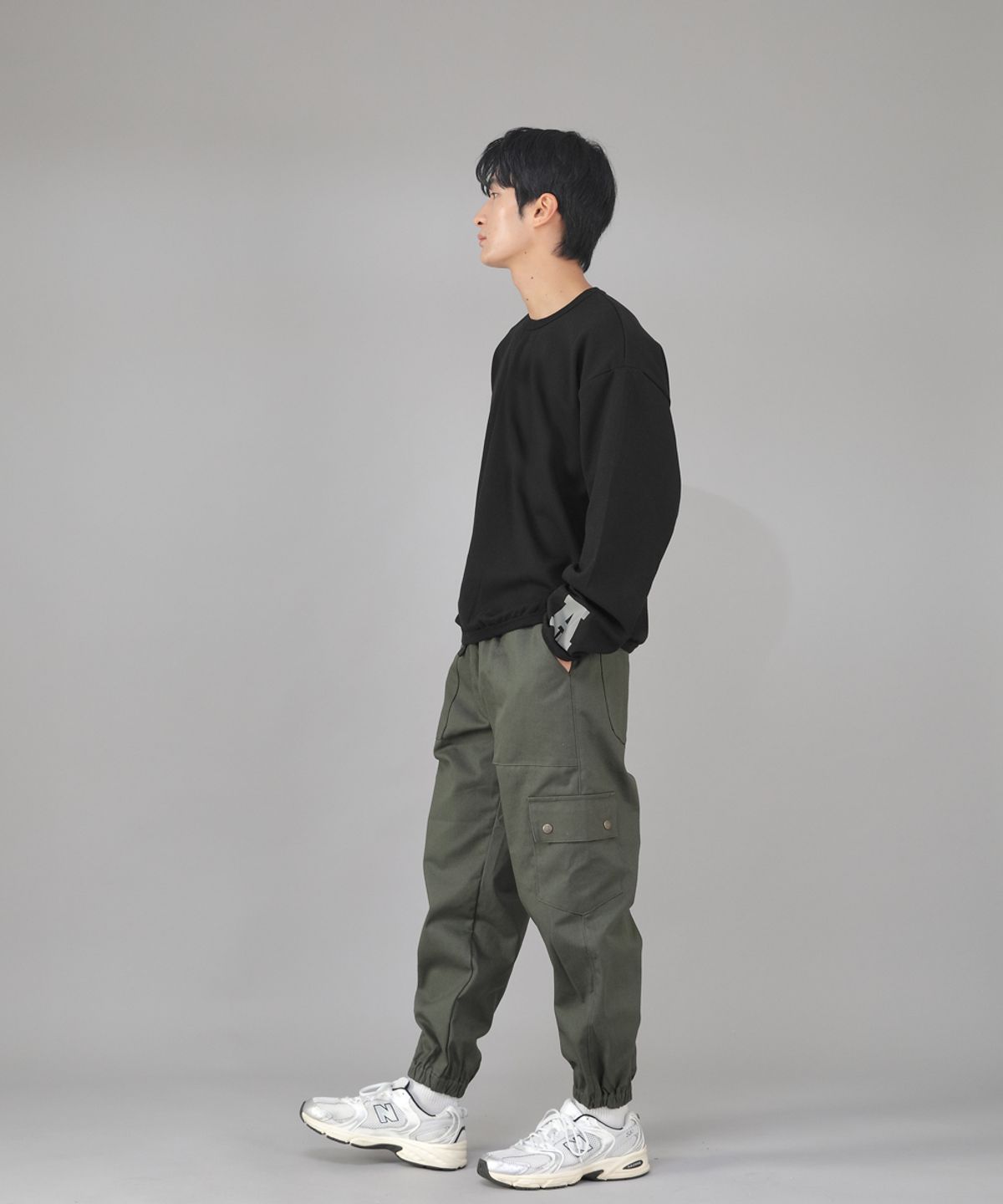 세인트크루(SAINTCREW) 스냅버튼 와이드 카고조거 팬츠 SWC-361 카키
