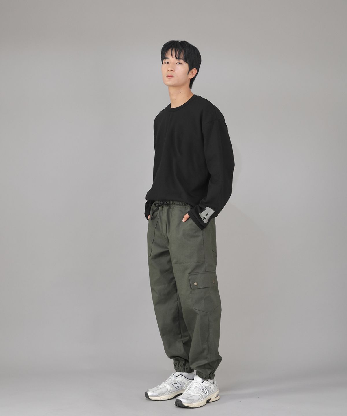 세인트크루(SAINTCREW) 스냅버튼 와이드 카고조거 팬츠 SWC-361 카키