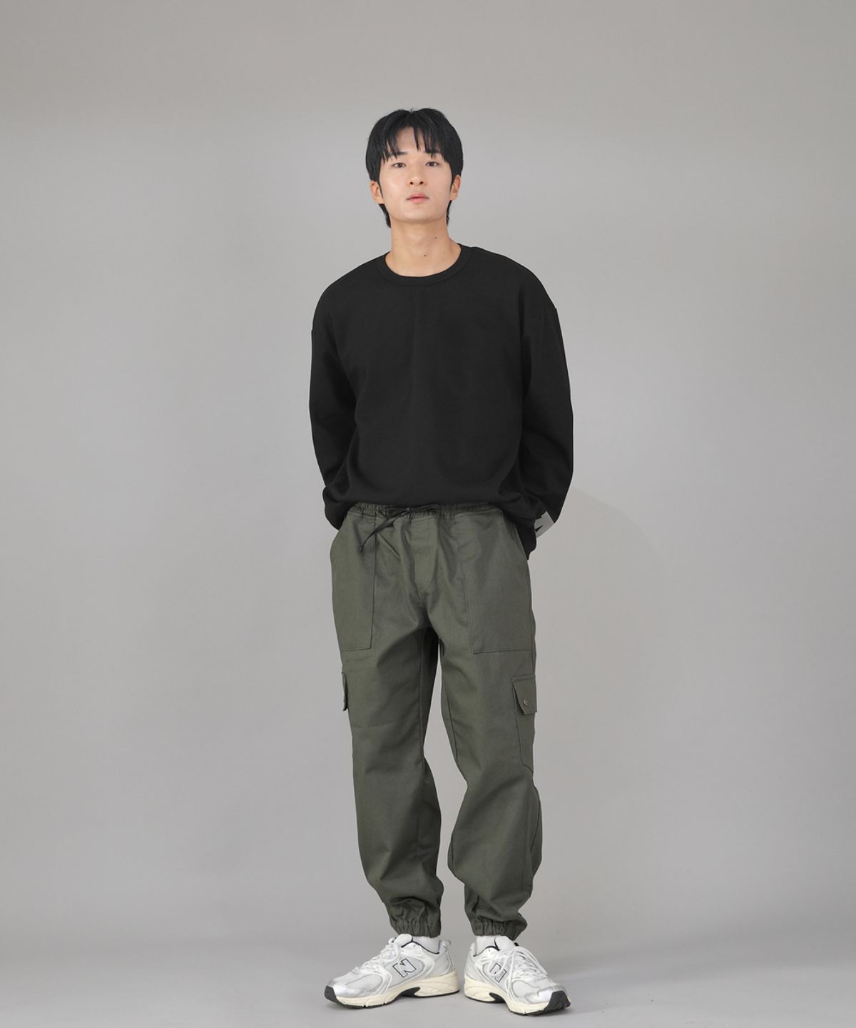 세인트크루(SAINTCREW) 스냅버튼 와이드 카고조거 팬츠 SWC-361 카키