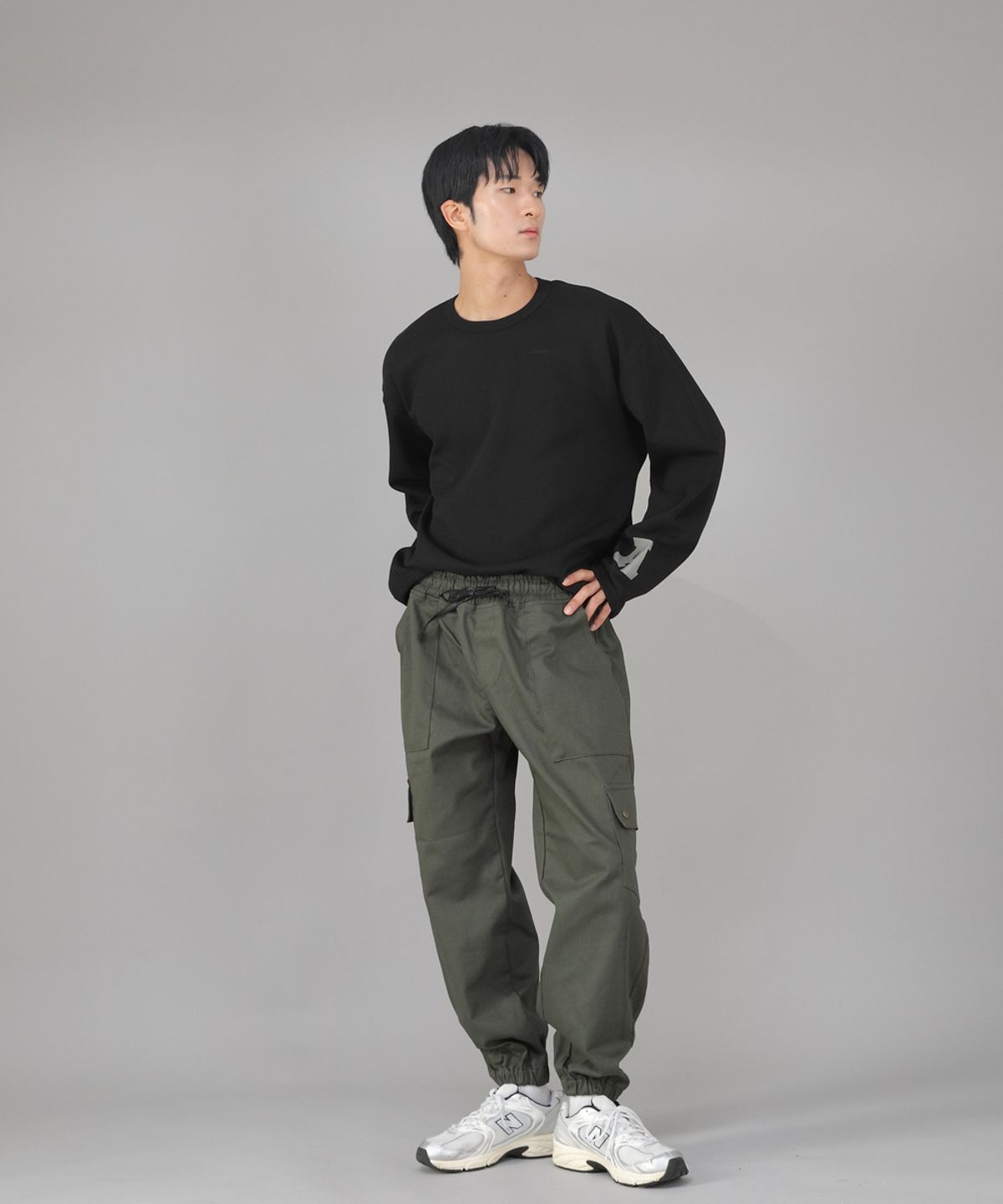 세인트크루(SAINTCREW) 스냅버튼 와이드 카고조거 팬츠 SWC-361 카키