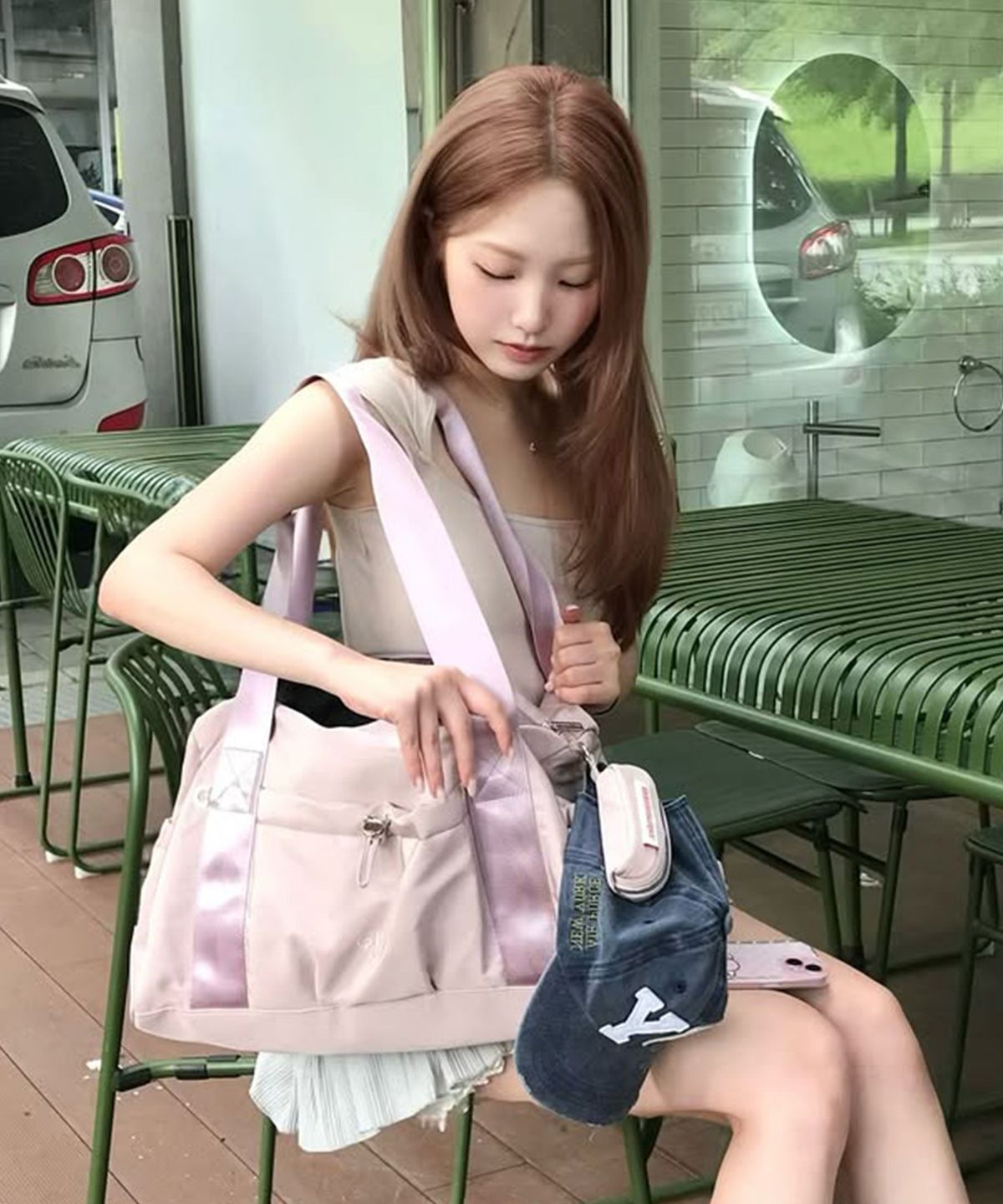 마스마룰즈(MASMARULEZ) [파우치세트] glossy shoulder duffel bag _Lilac pink