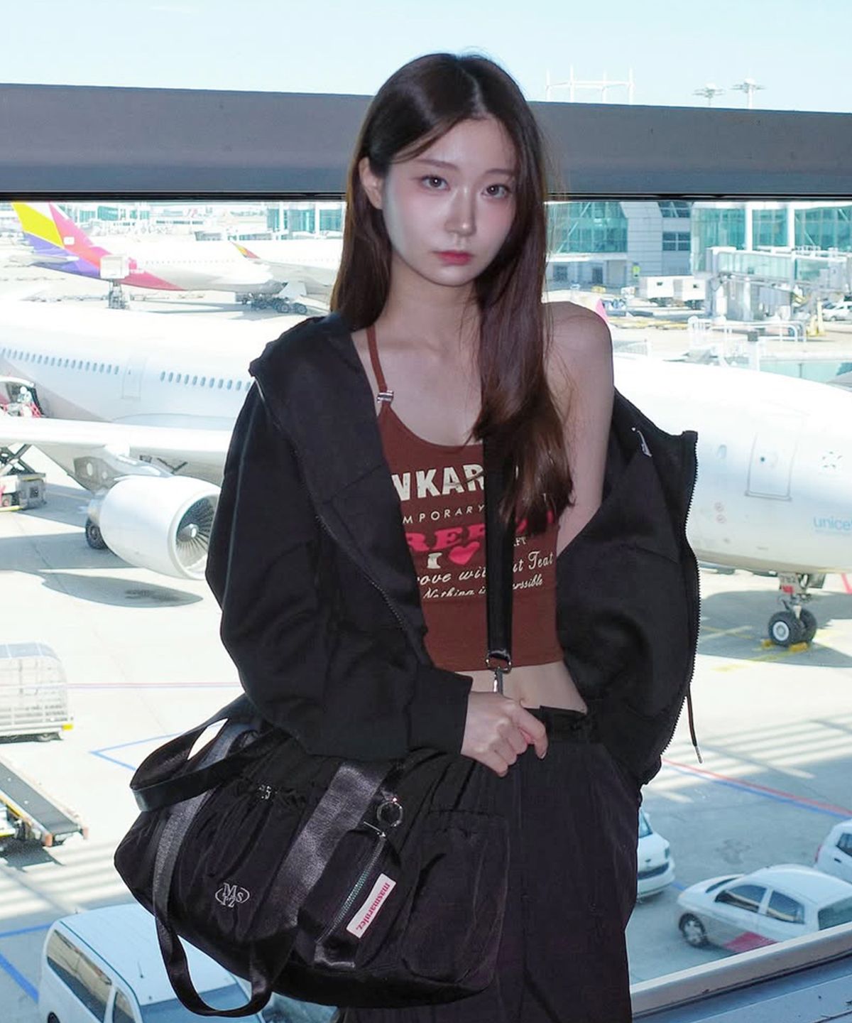 마스마룰즈(MASMARULEZ) [파우치세트] glossy shoulder duffel bag_Black