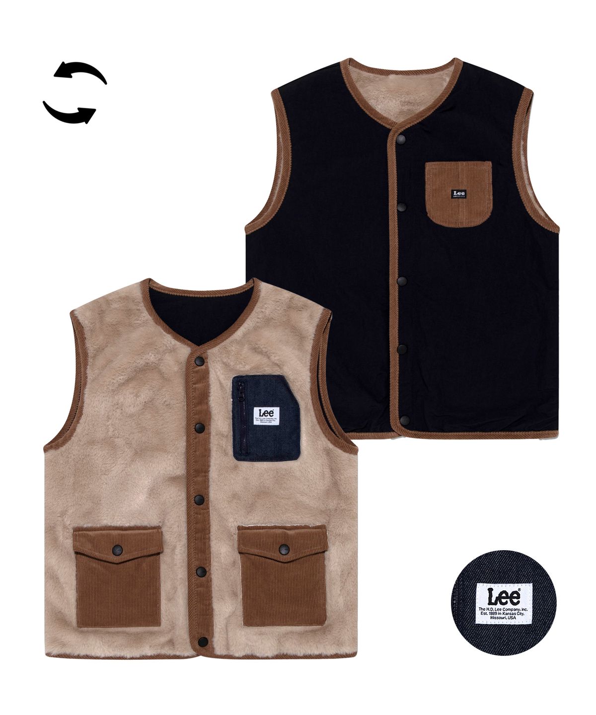 리 키즈(LEE KIDS) 리버서블 레귤러핏 쉐르파 베스트 블랙 LK2404VT01BK