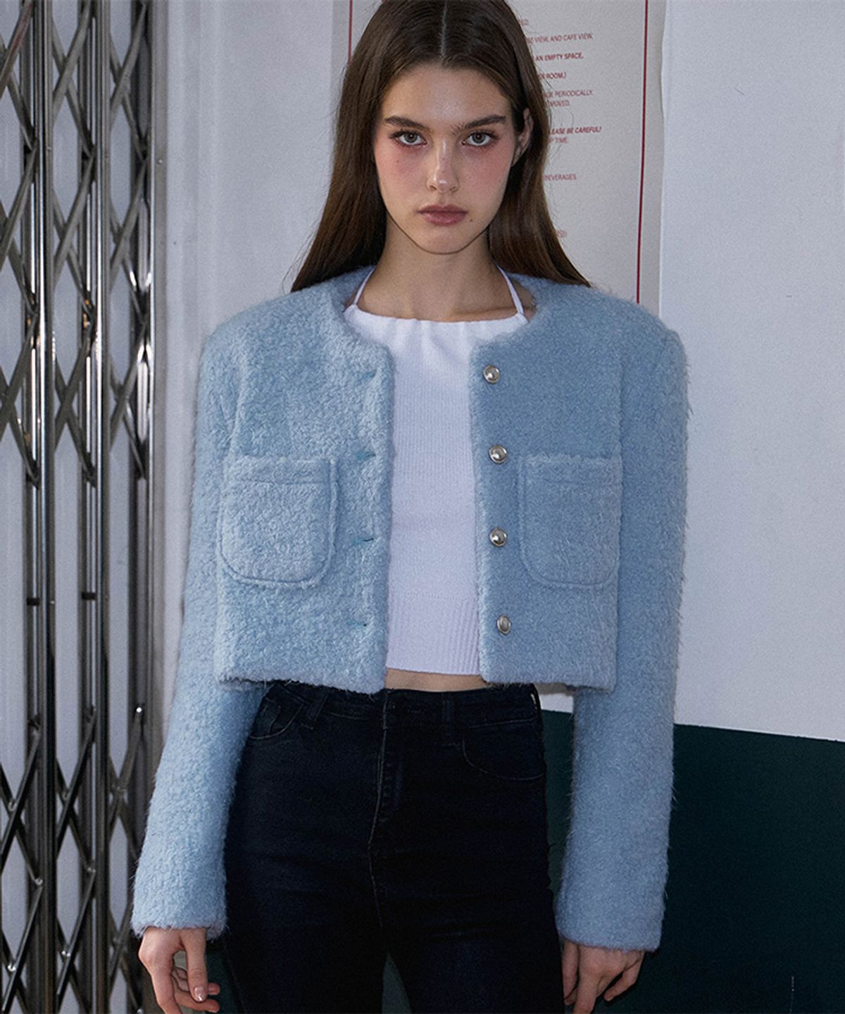 로제프란츠(ROSEFRANTZ) Angora Pocket Fur Jacket [Sky Blue]