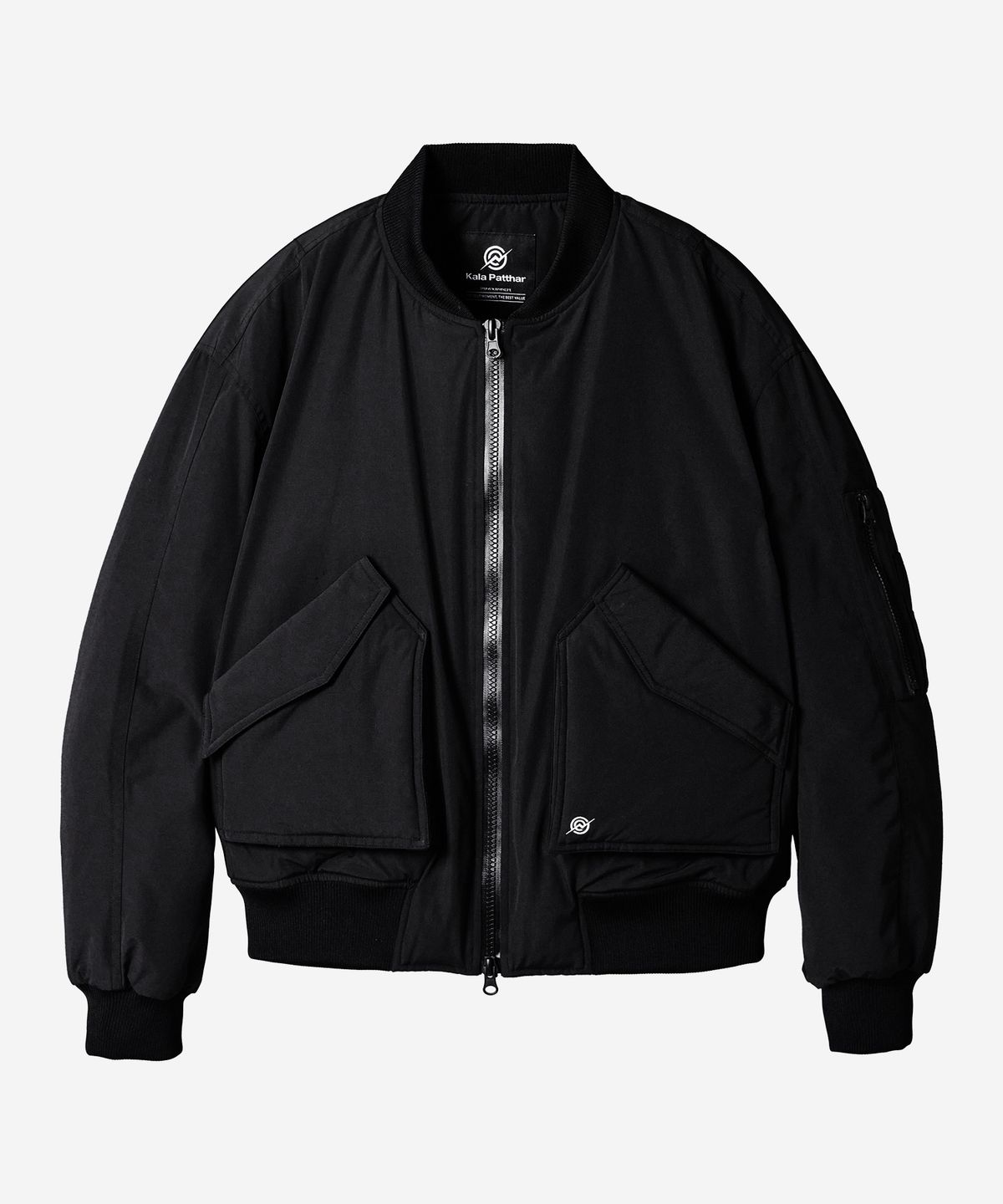 칼라파타르(KALAPATTHAR) Poly Cotton RIB Bulky Pocket MA-1 Jacket - BLACK