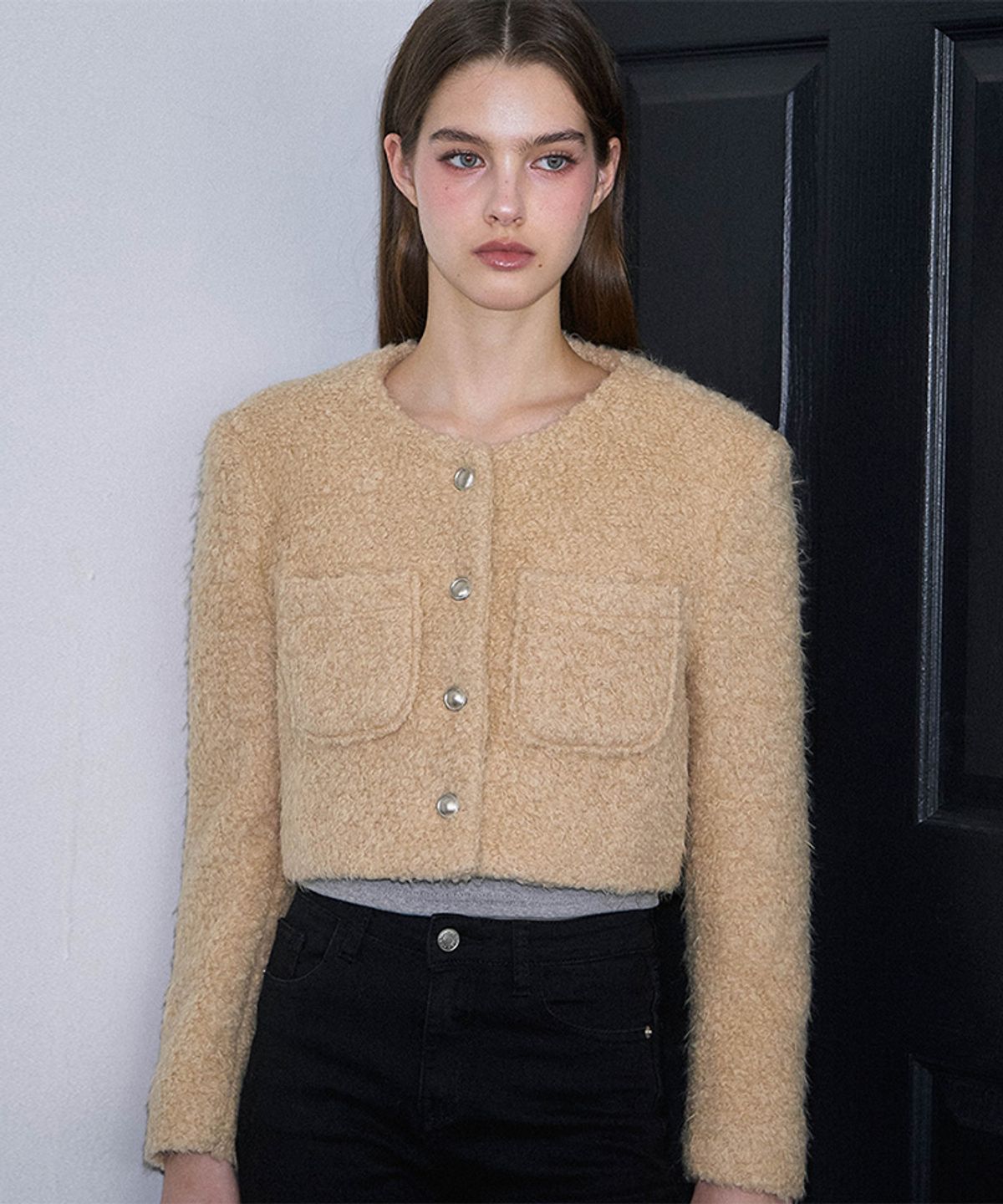 로제프란츠(ROSEFRANTZ) Angora Pocket Fur Jacket [Beige]