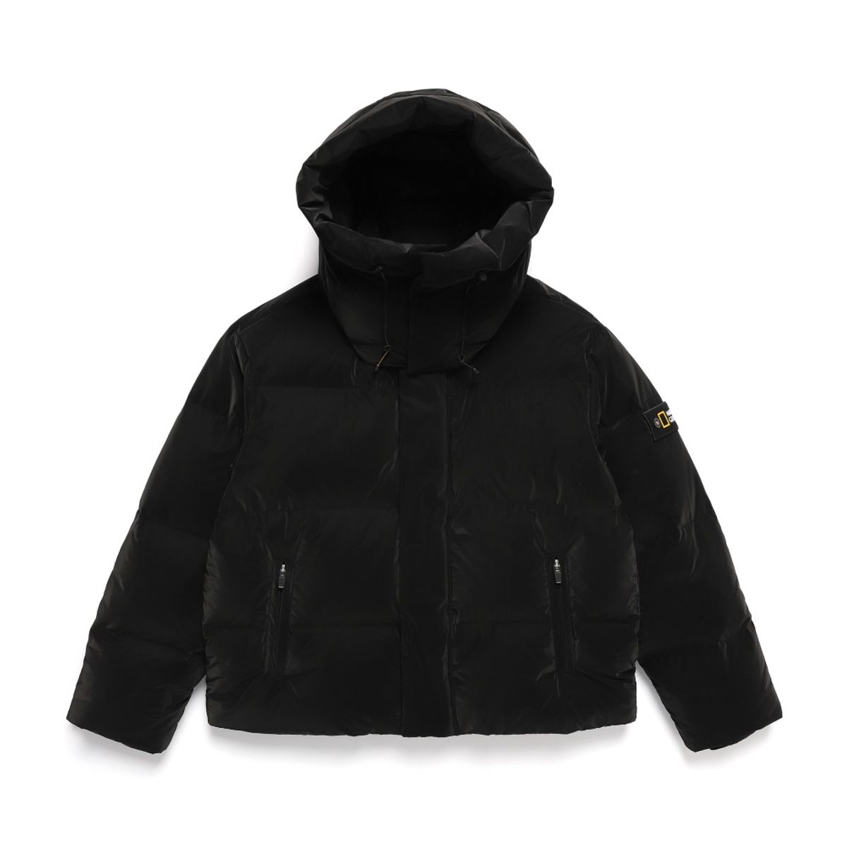 내셔널지오그래픽(NATIONALGEOGRAPHIC) N244UDW980 글로시 숏기장 후디 다운 점퍼 CARBON BLACK