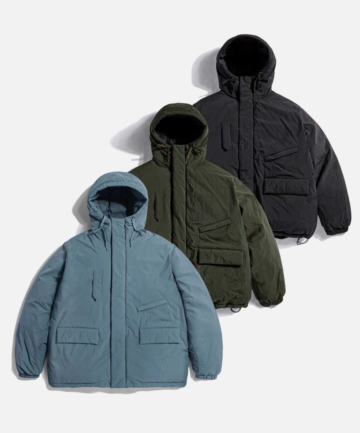 에스피오나지(ESPIONAGE) Dyer Hooded Down Parka Blue Fog