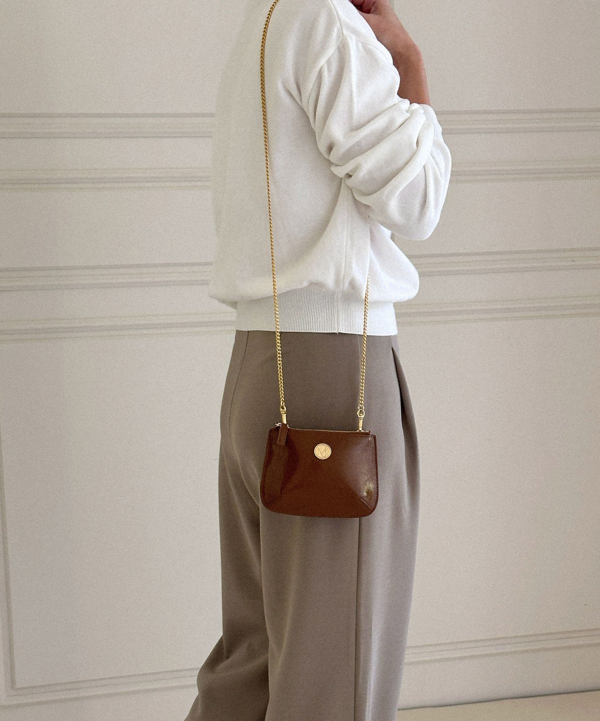 꼬떼드무아(COTEDEMOI) Ecrin mini double chain bag - Caramel