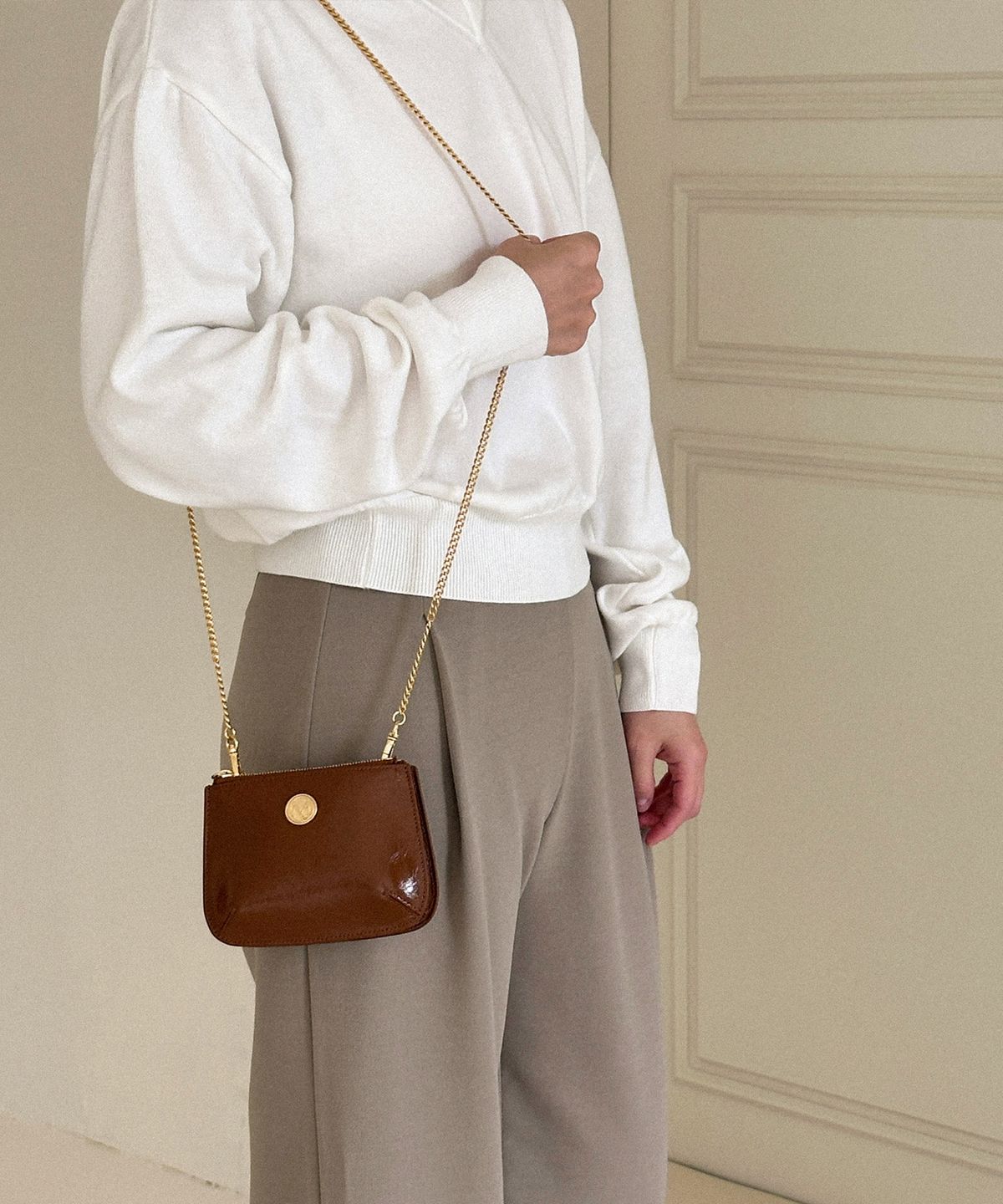 꼬떼드무아(COTEDEMOI) Ecrin mini double chain bag - Caramel