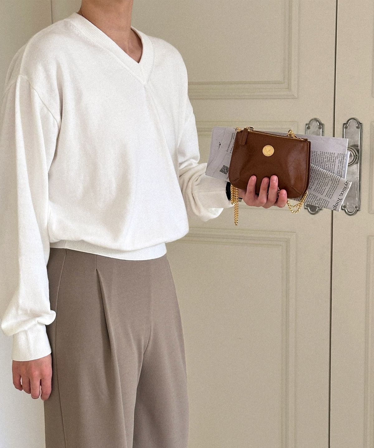 꼬떼드무아(COTEDEMOI) Ecrin mini double chain bag - Caramel