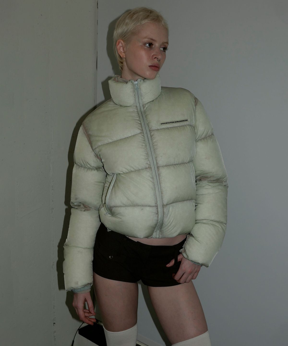 스컬프터(SCULPTOR) 104 Sheer Cropped Puffer Down Green