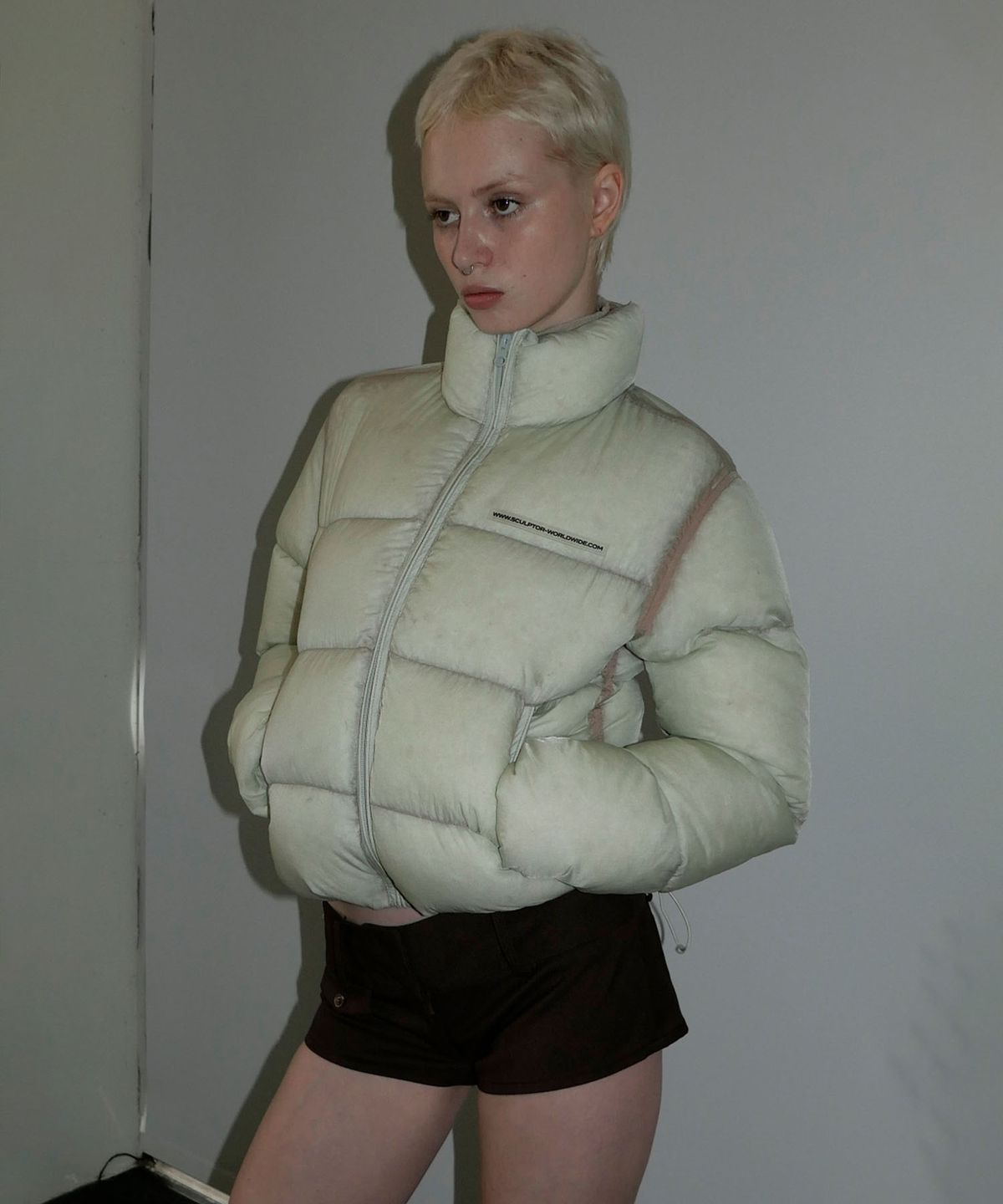 스컬프터(SCULPTOR) 104 Sheer Cropped Puffer Down Green