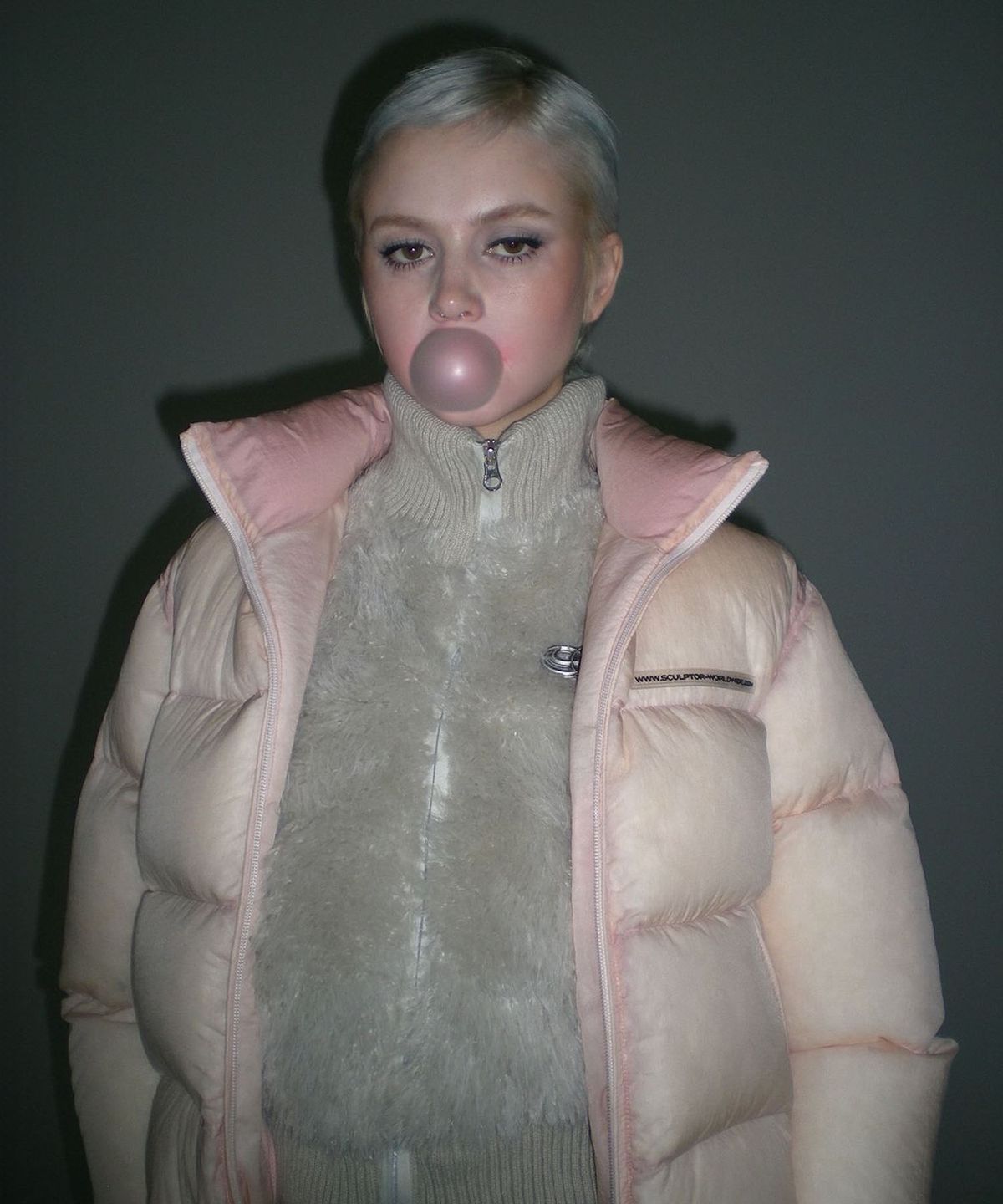 스컬프터(SCULPTOR) 104 Sheer Cropped Puffer Down Peach Pink