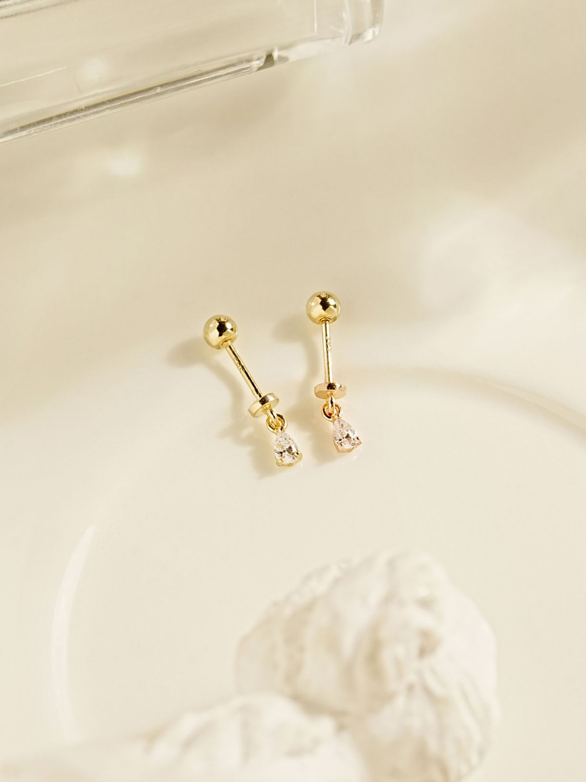 미니멀피어싱(MINIMALPIERCING) 14K 타이니 물방울 큐빅 드롭 피어싱 귀걸이