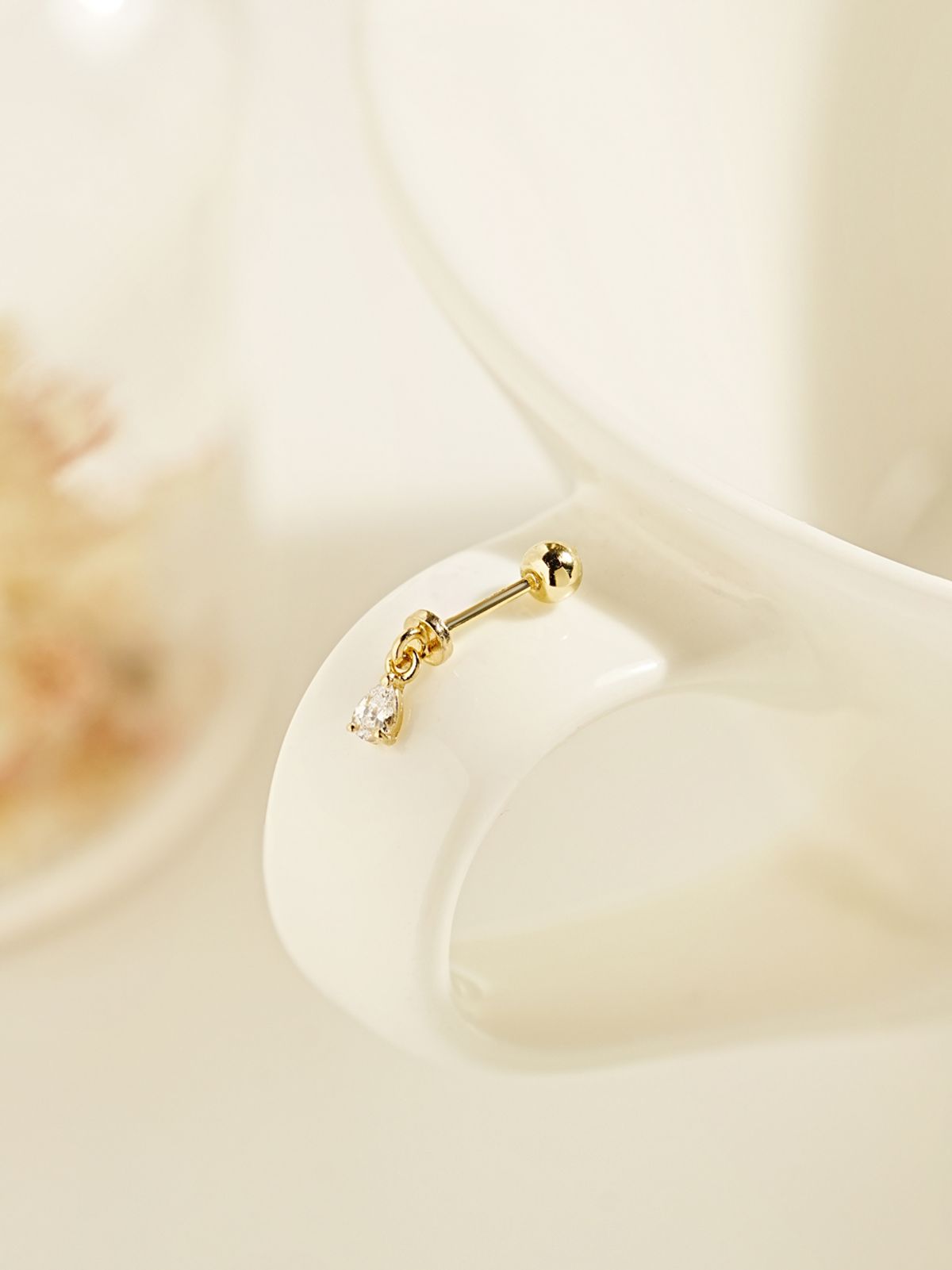 미니멀피어싱(MINIMALPIERCING) 14K 타이니 물방울 큐빅 드롭 피어싱 귀걸이