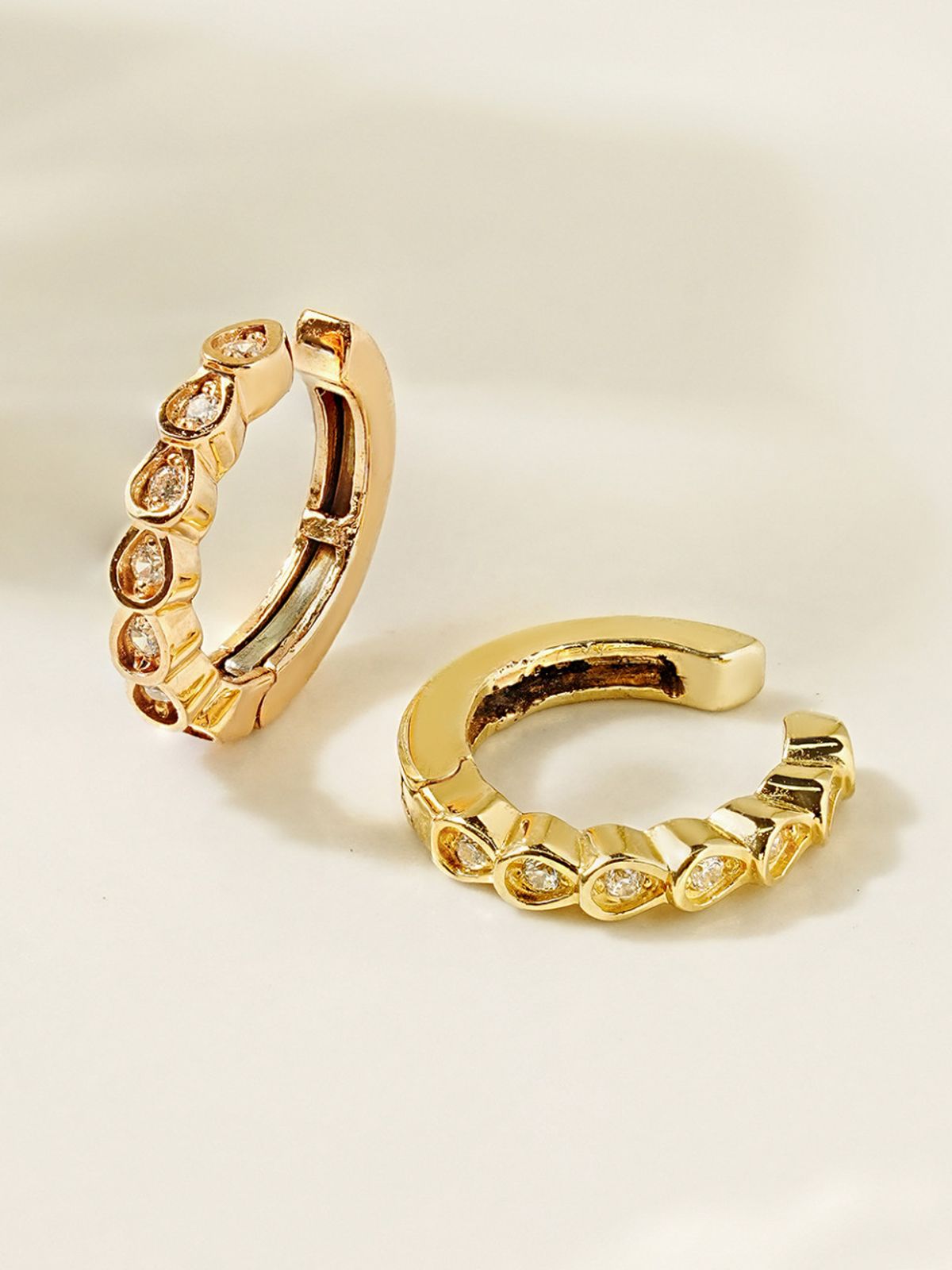 미니멀피어싱(MINIMALPIERCING) 14K 드롭렛 큐빅 이어커프 클립형 귀찌