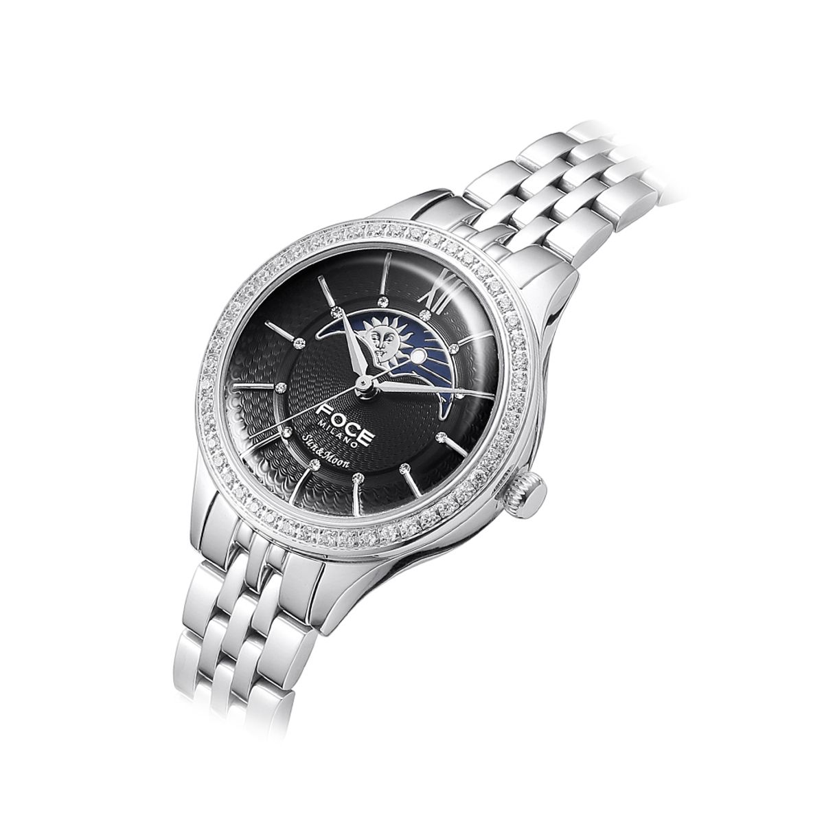 포체(FOCE) 30mm 여성 썬앤문 메탈시계 FM7602LM-BK