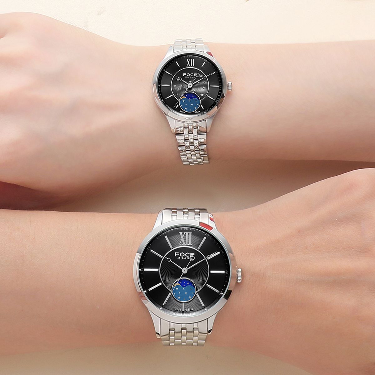포체(FOCE) 34mm 여성 문페이즈 메탈시계 FM7603LM-BK