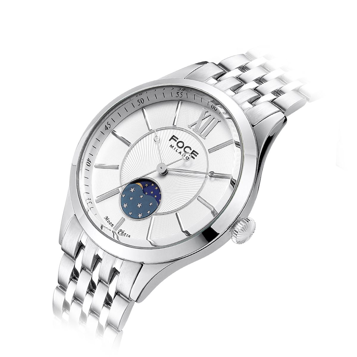 포체(FOCE) 41mm 남성 문페이즈 메탈시계 FM7603GM-WH