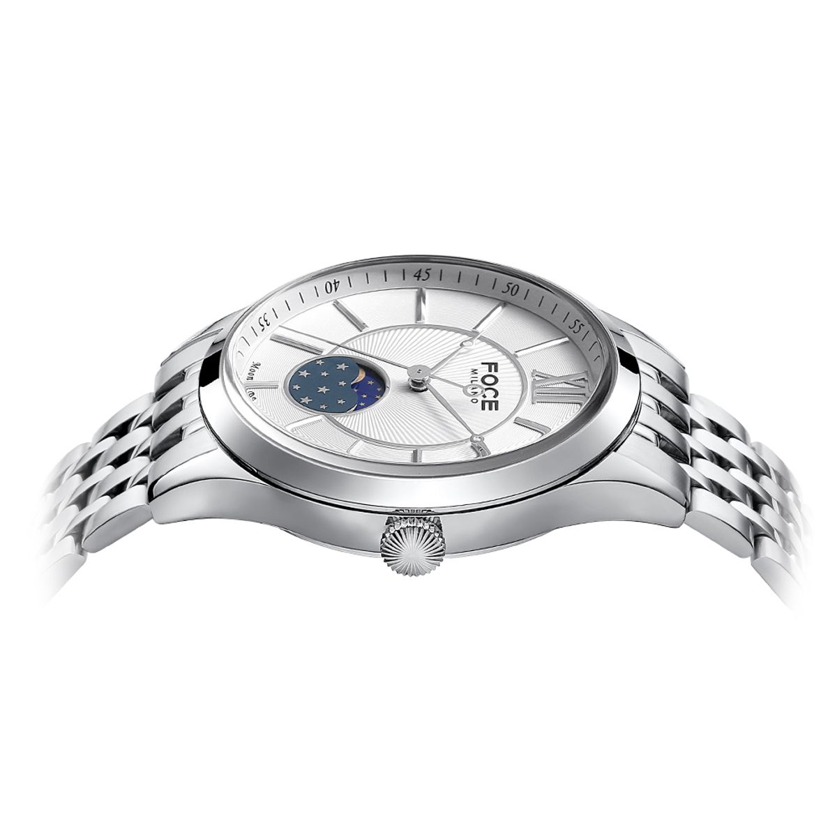 포체(FOCE) 41mm 남성 문페이즈 메탈시계 FM7603GM-WH