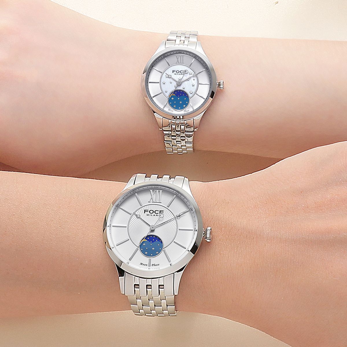 포체(FOCE) 41mm 남성 문페이즈 메탈시계 FM7603GM-WH