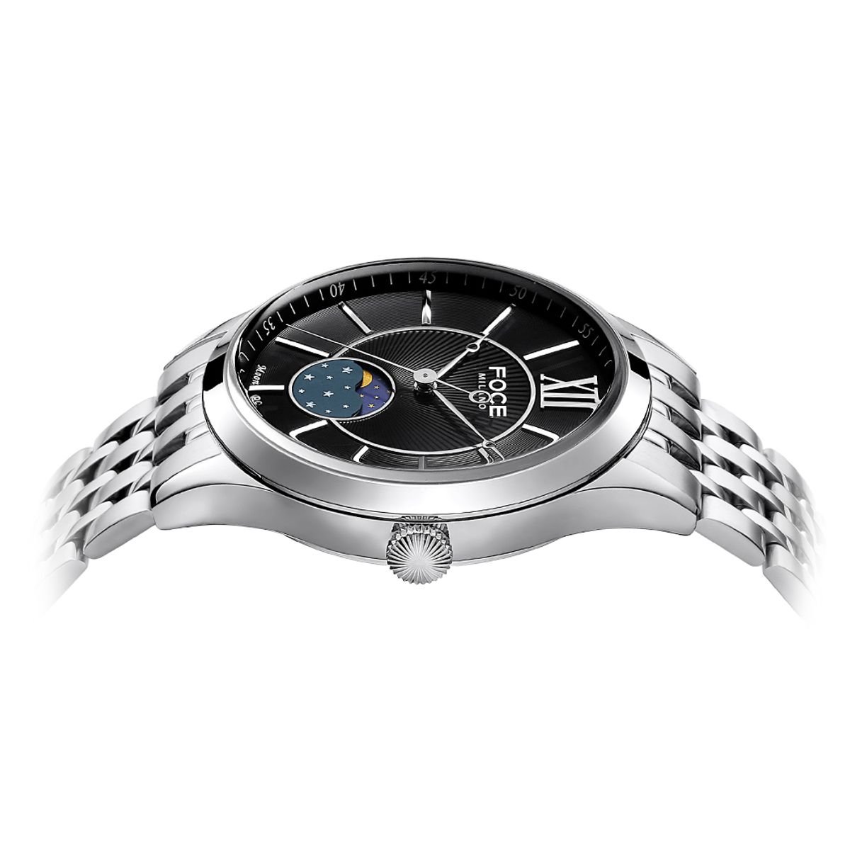 포체(FOCE) 41mm 남성 문페이즈 메탈시계 FM7603GM-BK