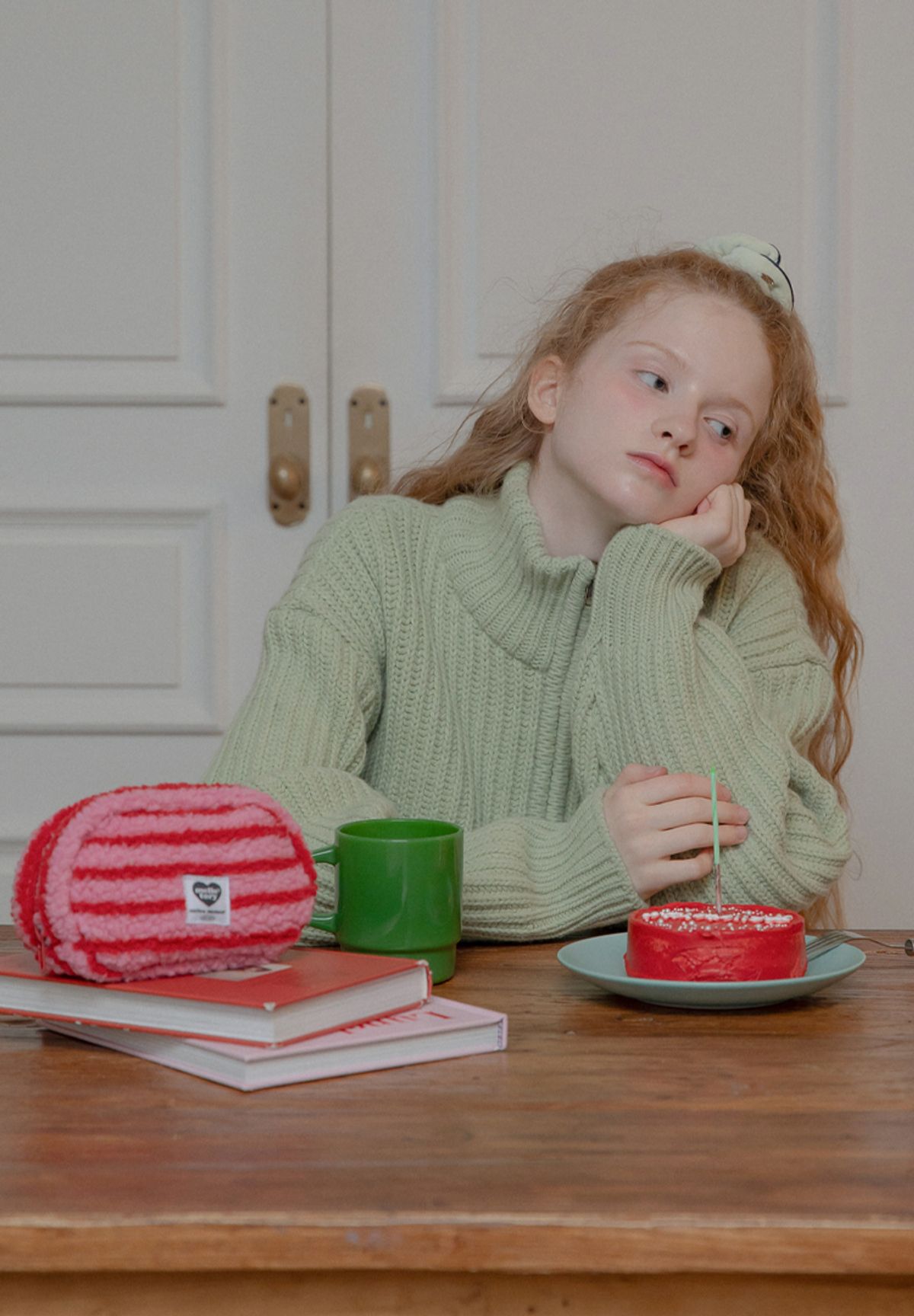 멜로토리(MELLOTORY) 패턴 핸디 파우치 (스트라이프 레드)