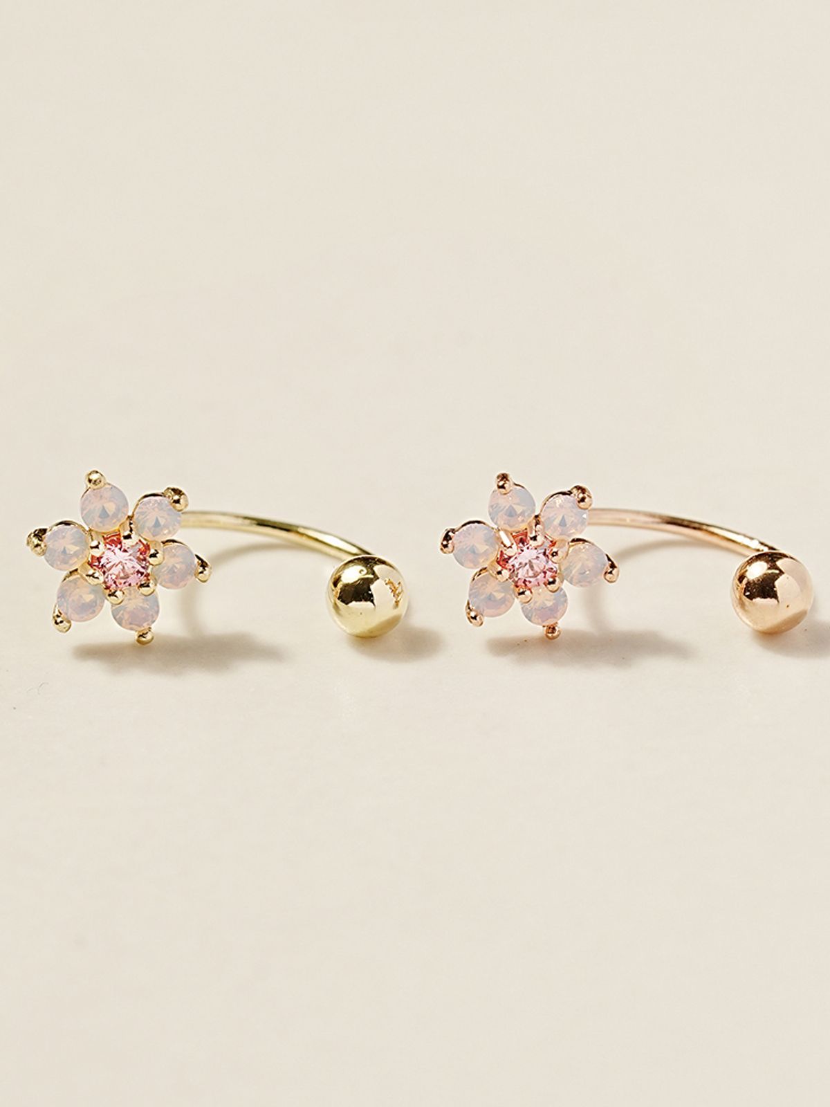 미니멀피어싱(MINIMALPIERCING) 14K 핑크오팔 플라워 커브 링 피어싱 귀걸이