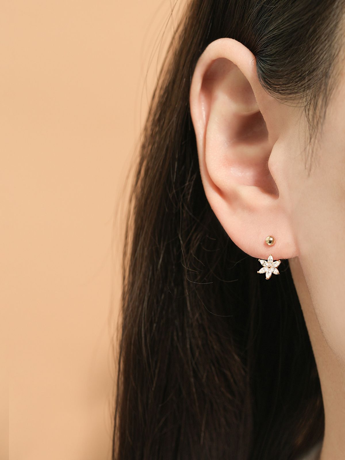 미니멀피어싱(MINIMALPIERCING) 14K 여섯꽃잎 플라워 커브 링 피어싱 귀걸이