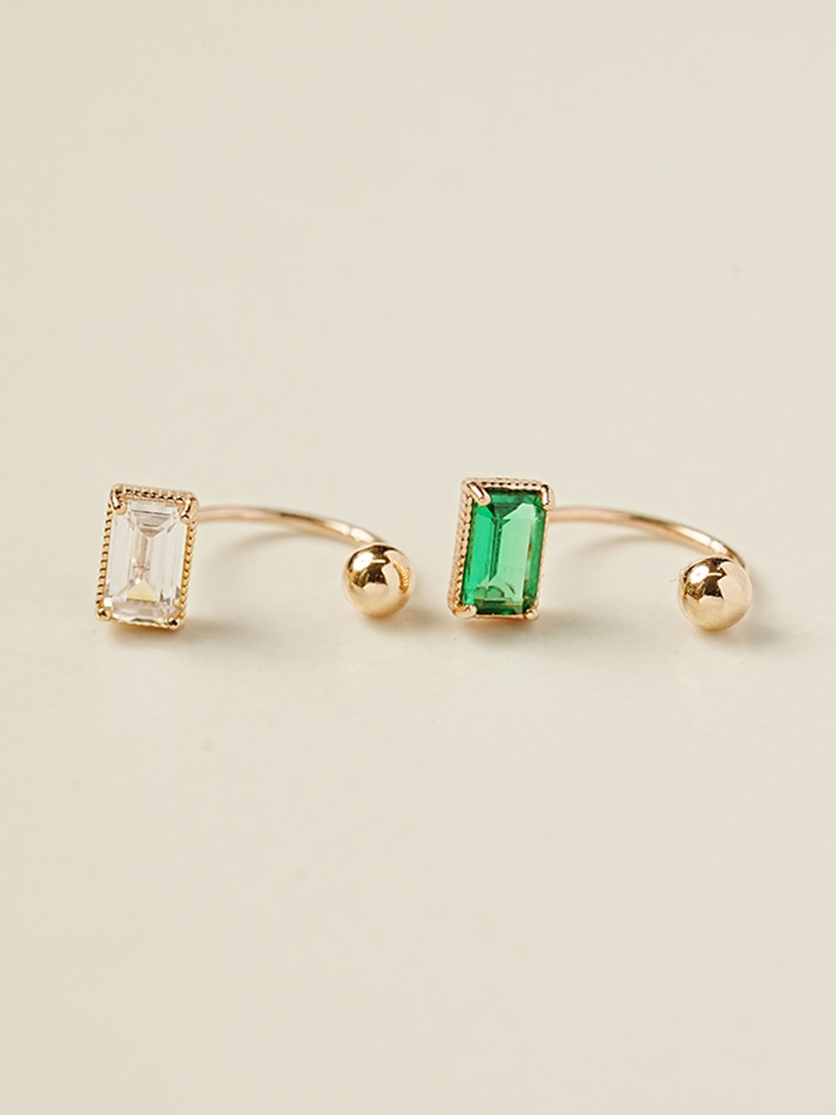 미니멀피어싱(MINIMALPIERCING) 14K 컬러 바게트 큐빅 커브 링 피어싱 귀걸이