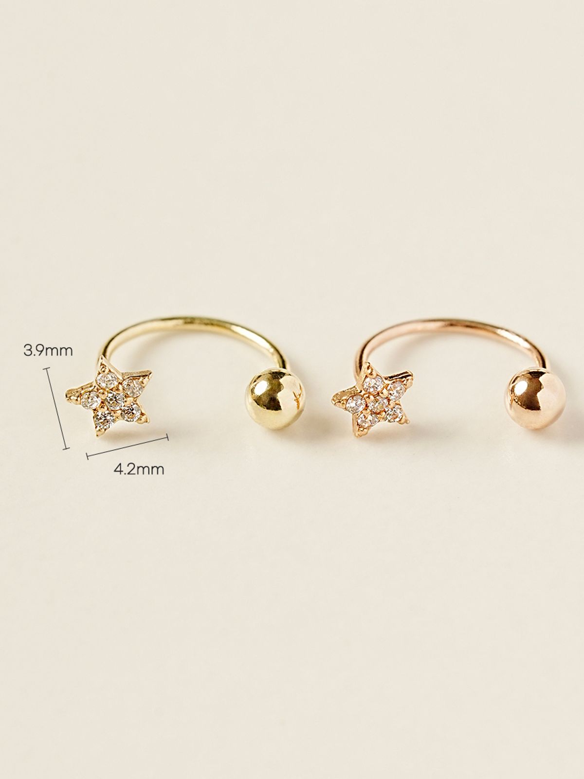 미니멀피어싱(MINIMALPIERCING) 14K 큐빅 별 커브 링 피어싱 귀걸이